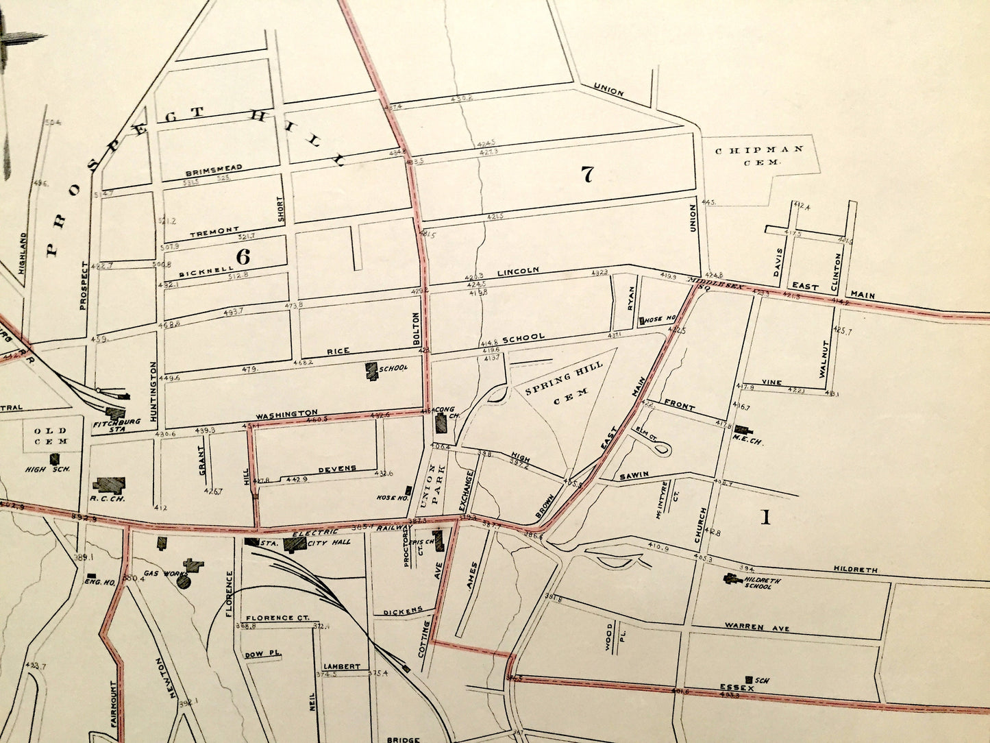 Antique 1891 Marlborough, Massachusetts Street Map from George H Walker & Co – Middlesex County, Williams Pond, Mt Pleasant, Sligo Hill, MA