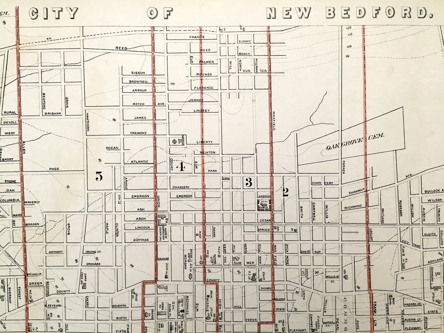 Antique 1891 New Bedford, Massachusetts Street Map from George H Walker & Co – Bristol County, Fairhaven, Acushnet River, Clark's Cove, MA