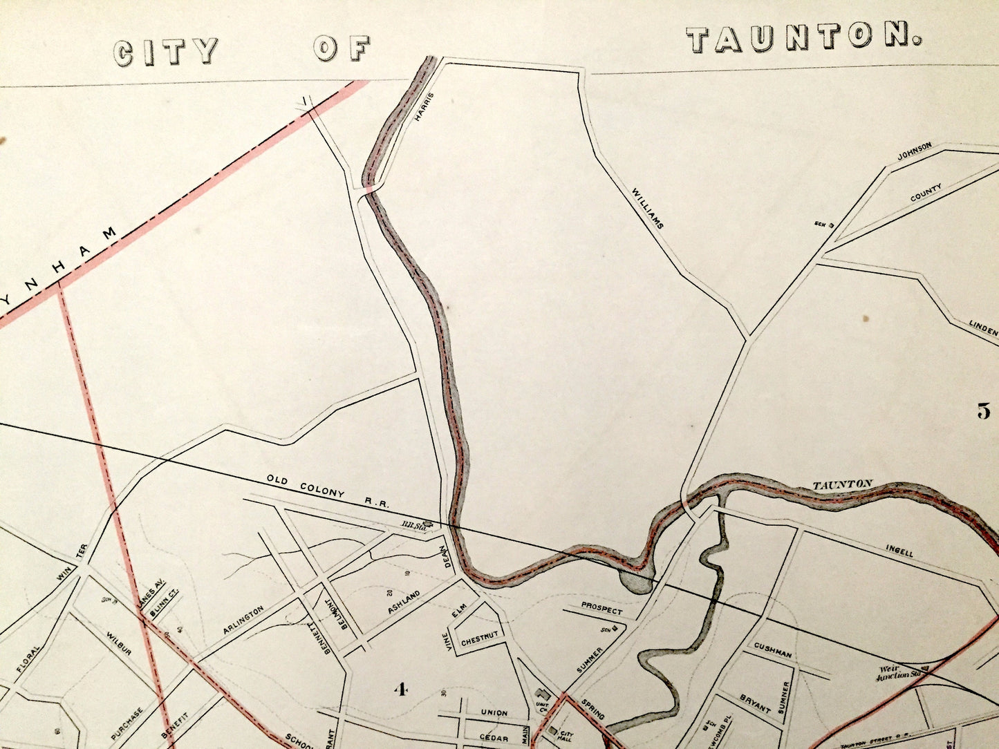 Antique 1891 Taunton, Massachusetts Street Map from George H Walker & Co – Bristol County, Taunton River, Mill River, Berkley, Raynham, MA