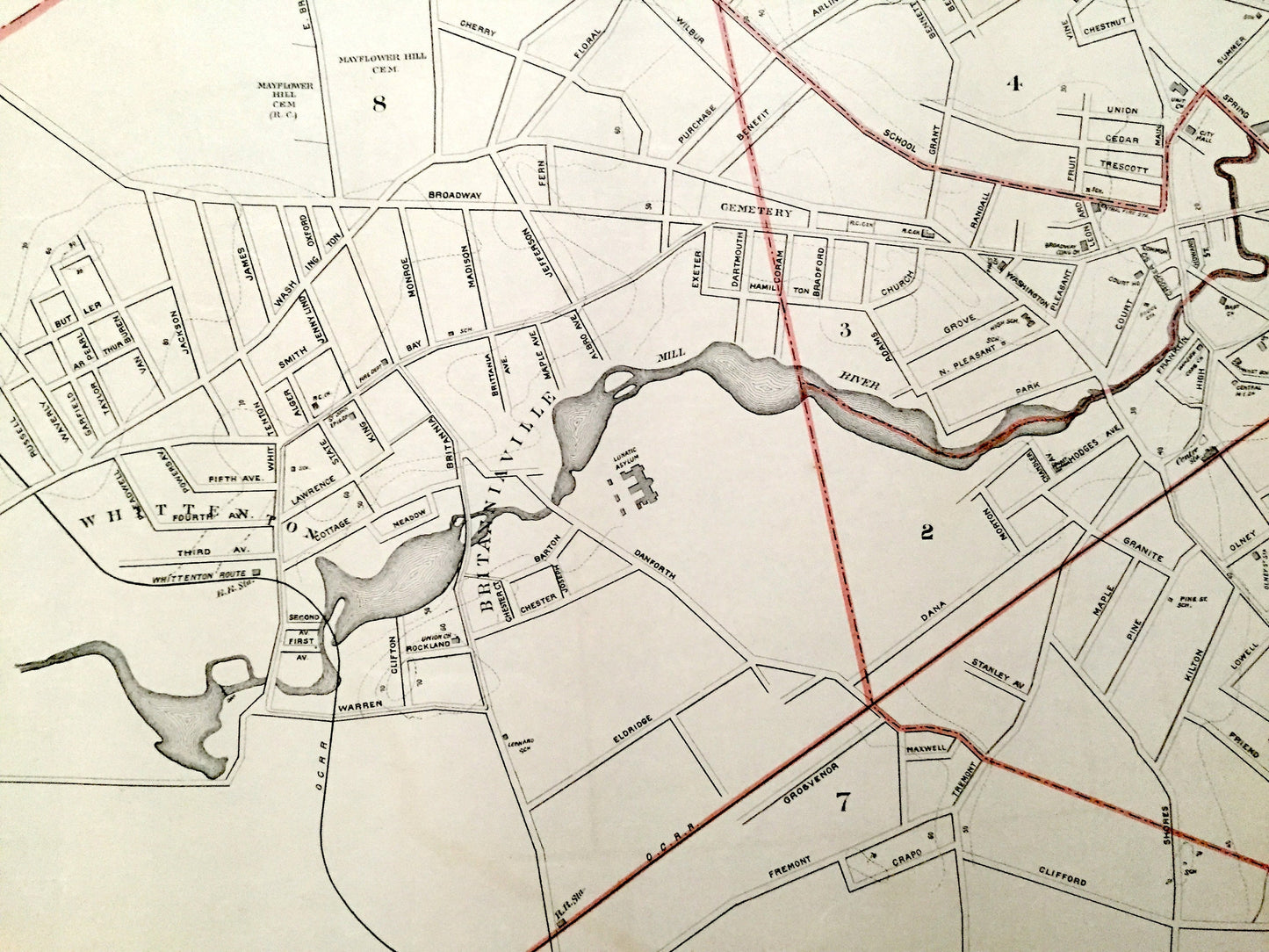 Antique 1891 Taunton, Massachusetts Street Map from George H Walker & Co – Bristol County, Taunton River, Mill River, Berkley, Raynham, MA