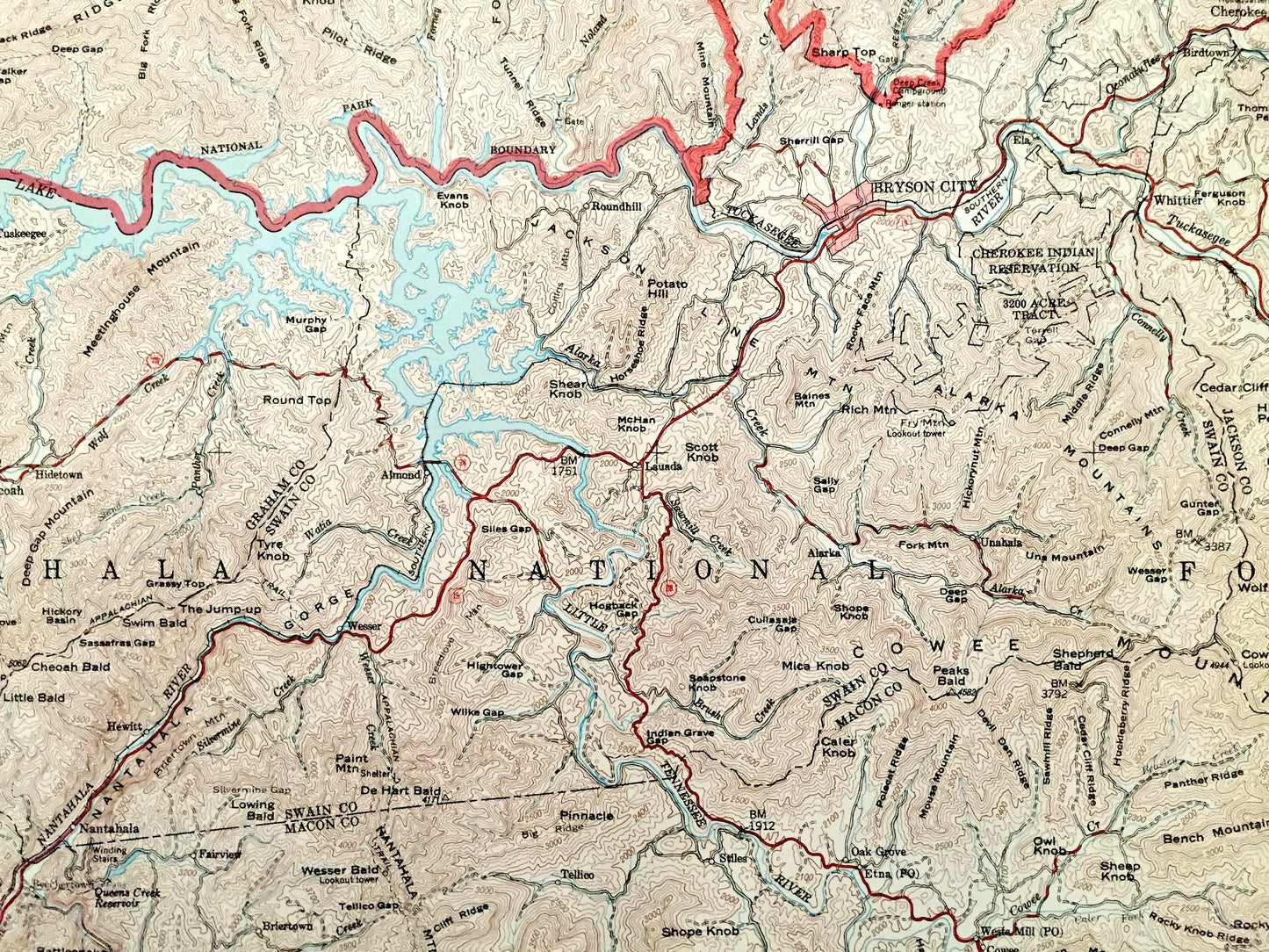 Antique Great Smoky Mountains National Park 1949 US Geological Survey Topographic Map – Tennessee, North Carolina, Maryville, Nantahala, TN