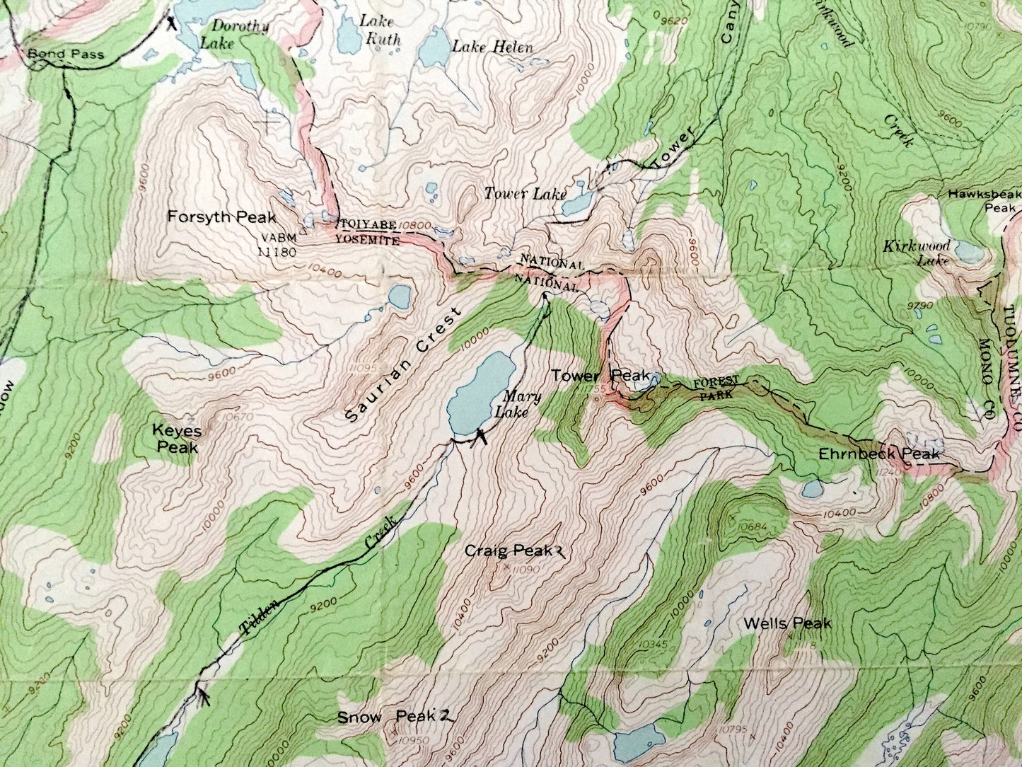 Antique Tower Peak, California 1956 US Geological Survey Topographic Map – Yosemite, Toiyabe, Stanislaus National Park Forest Mono County CA