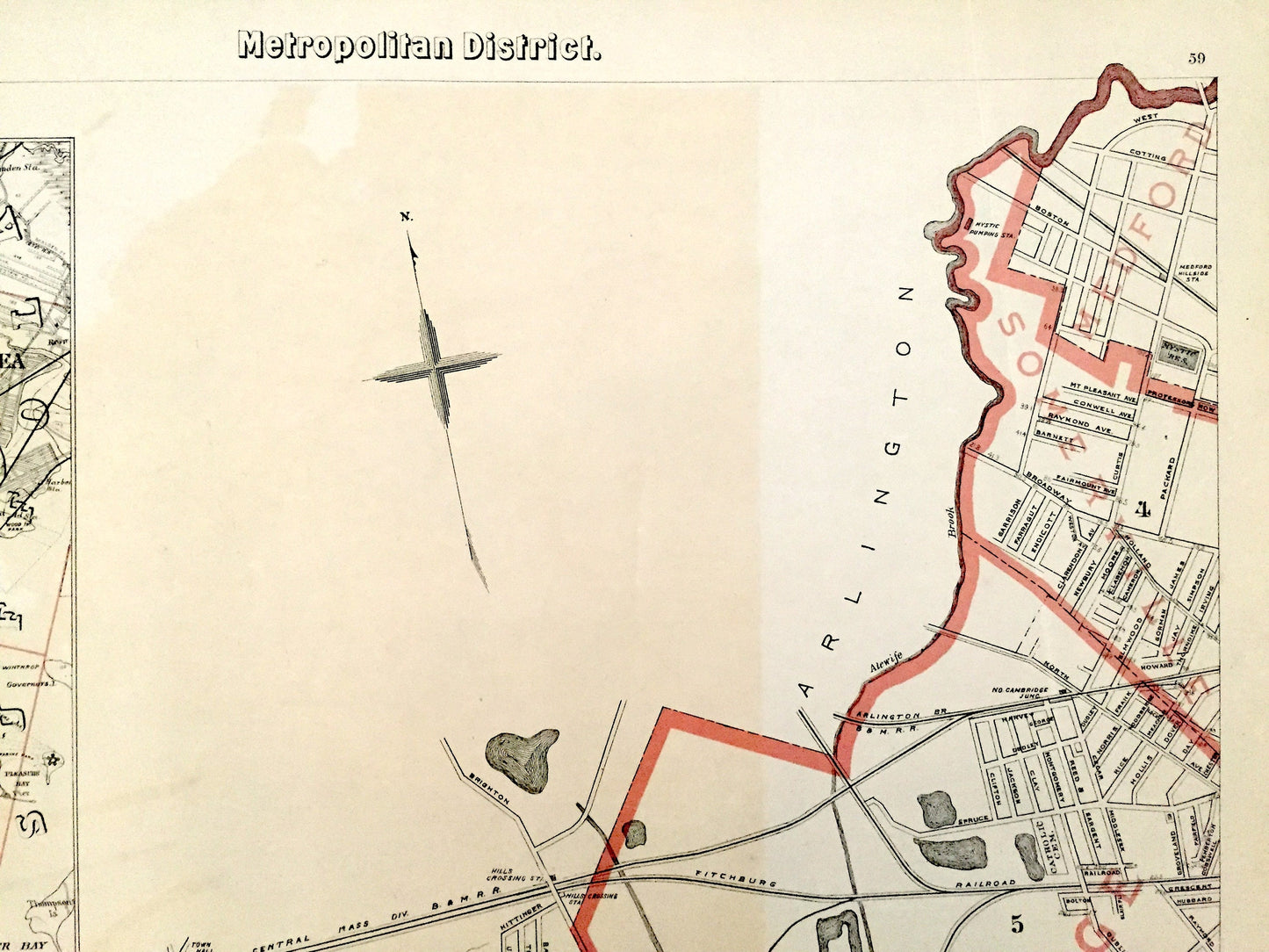 Antique 1891 Boston Metropolitan District Map from George H Walker & Co – Waltham, Watertown, Cambridge, Belmont, Somerville, Medford, MA