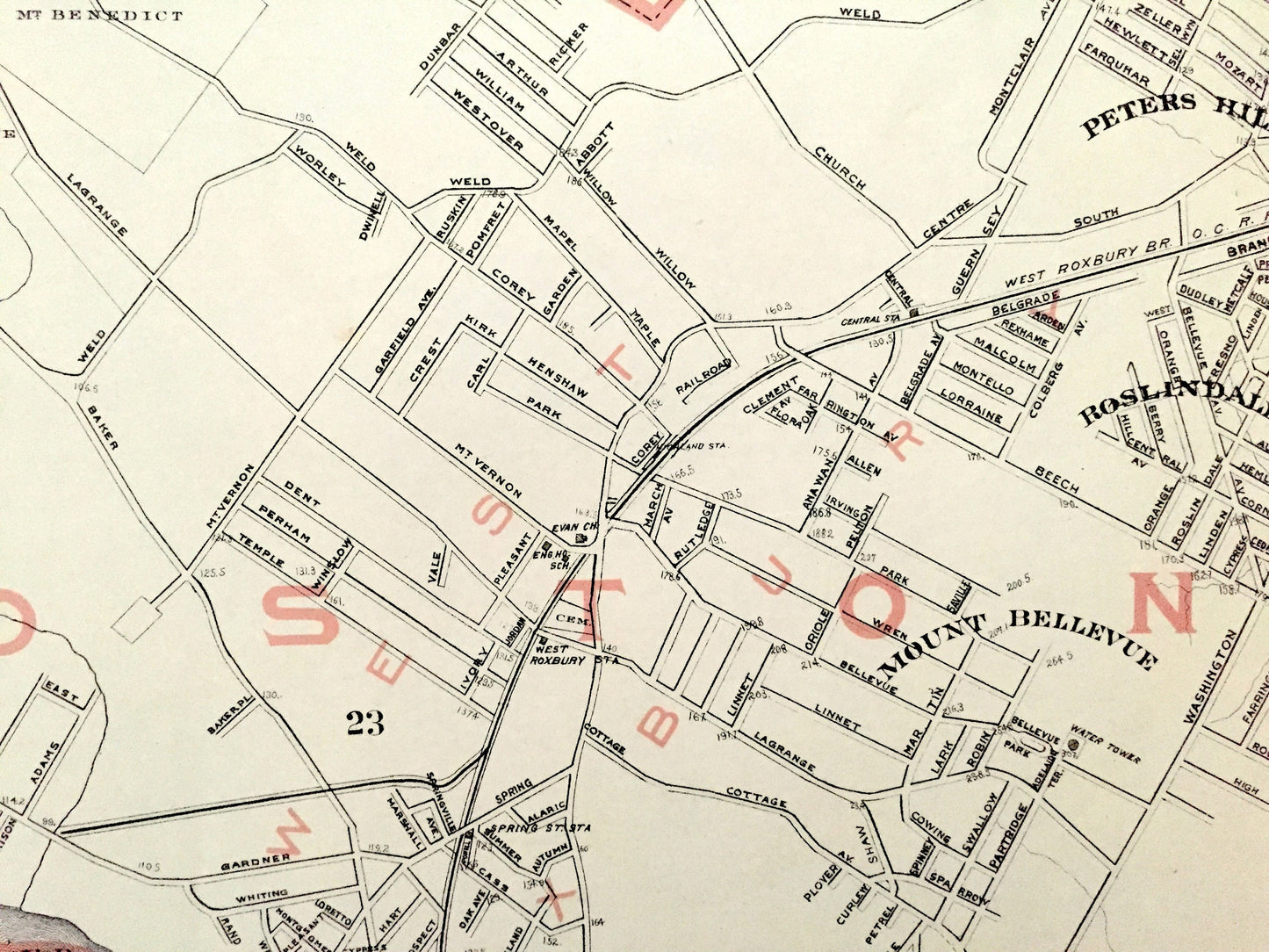 Antique 1891 Boston, Massachusetts Street Map from George H Walker & Co –Suffolk County, Brookline, Newton, Needham, Dedham, Hyde Park, MA