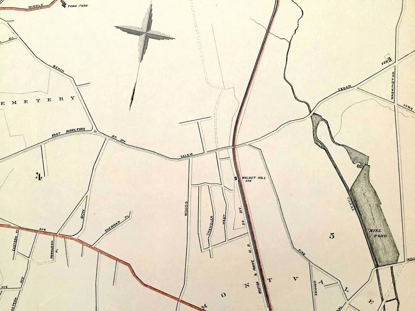 Antique 1891 Woburn, Massachusetts Street Map from George H Walker & Co – Middlesex County, Horn Pond, Mill Pond, Burlington, Winchester, MA