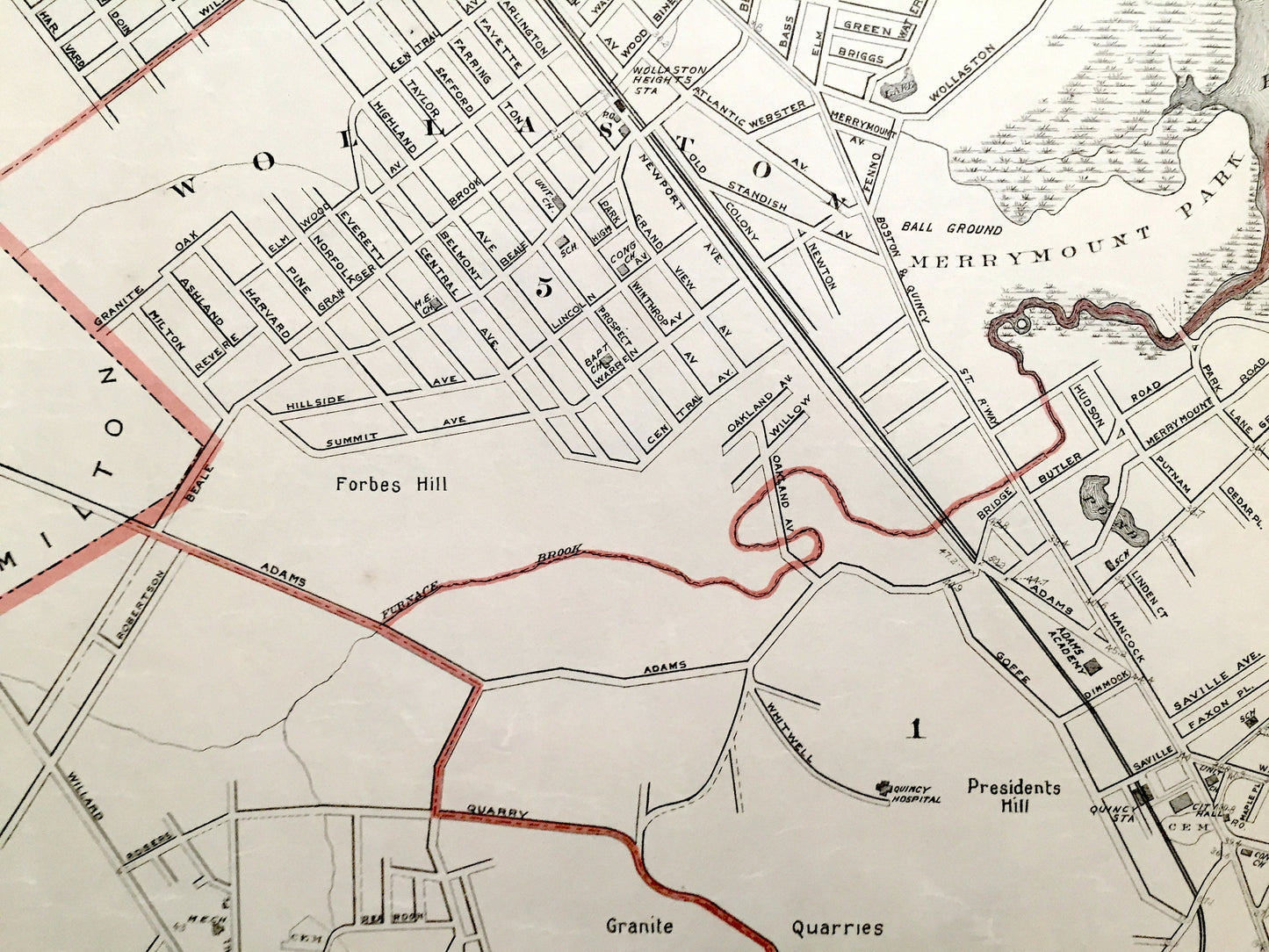Antique 1891 Quincy, Massachusetts Street Map from George H Walker & Co – Norfolk County, Wollaston, Weymouth, Braintree, Rough Neck, MA