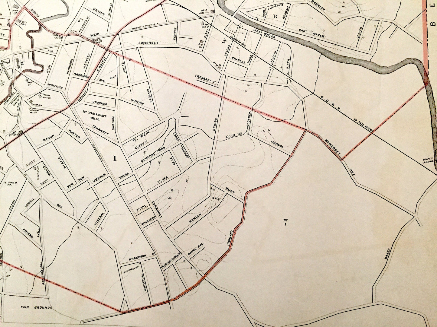 Antique 1891 Taunton, Massachusetts Street Map from George H Walker & Co – Bristol County, Taunton River, Mill River, Berkley, Raynham, MA