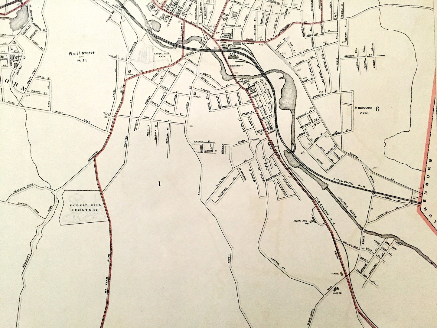 Antique 1891 Fitchburg, Massachusetts Street Map from George H Walker & Co – Worcester County, Nashua River, Cleghorn, Fitchburg State, MA