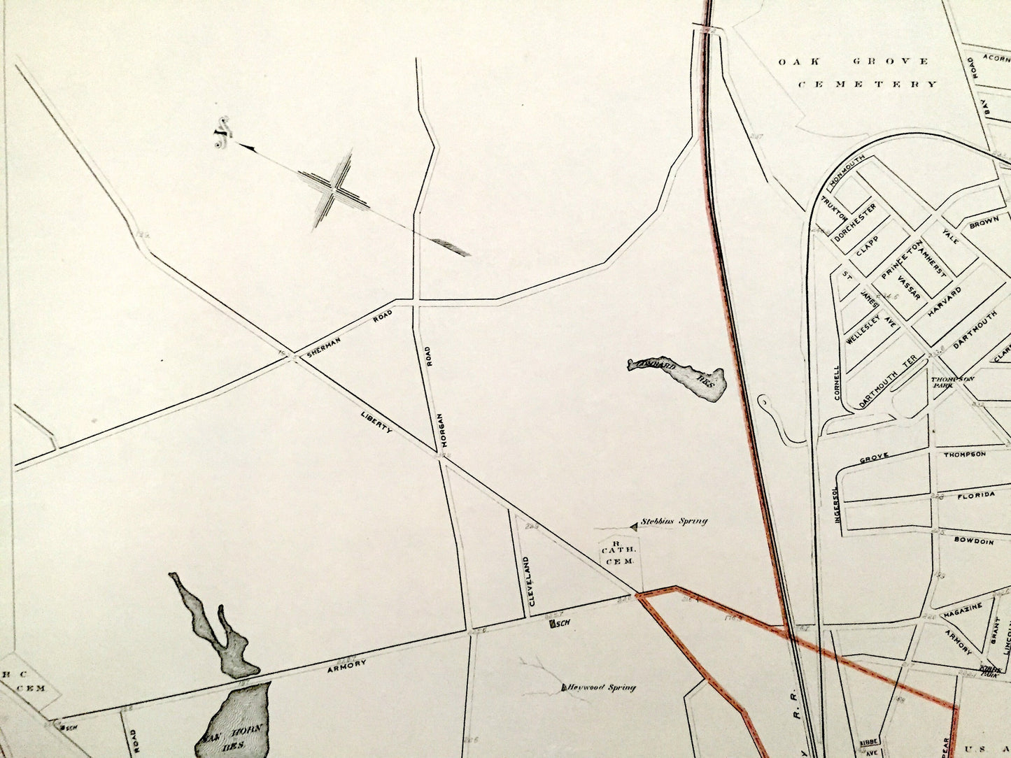 Antique 1891 Springfield, Massachusetts Street Map from George H Walker & Co – Hampden County, Connecticut River, Watershops Pond, MA
