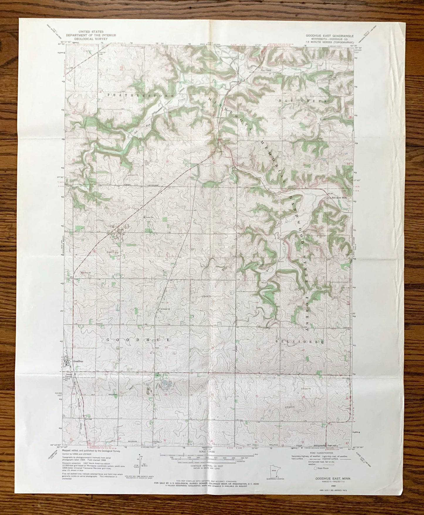 Antique Goodhue East, Minnesota 1968 US Geological Survey Topographic Map – Goodhue County, Featherstone, Hay Creek, Belvidere, MN