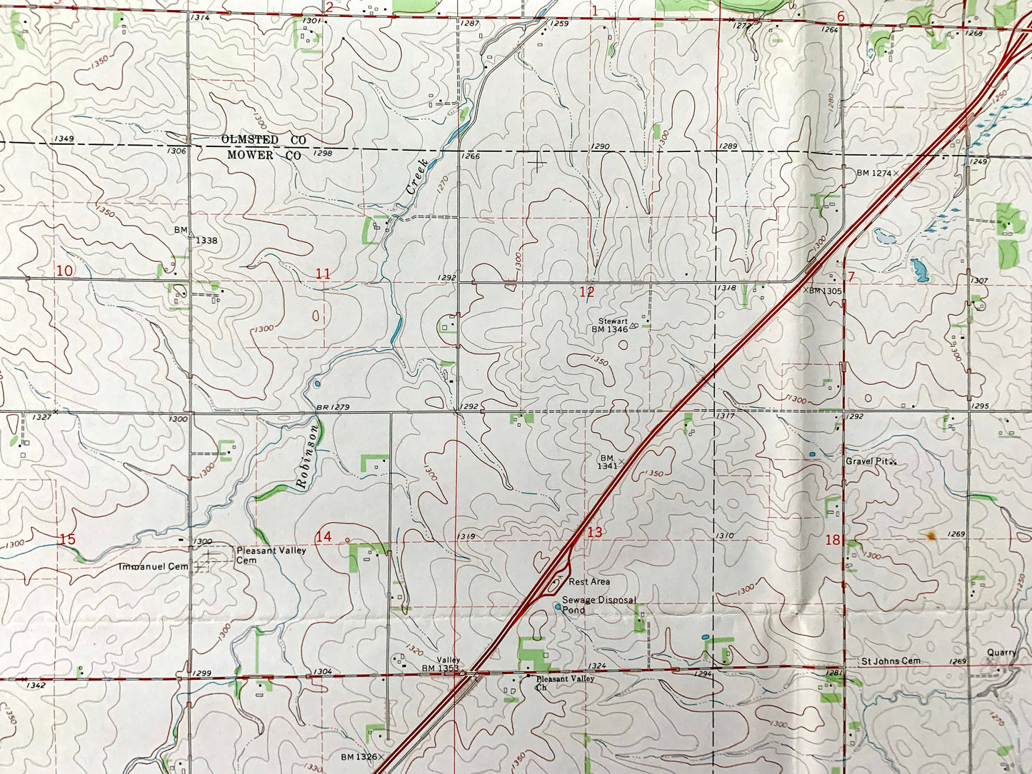 Antique High Forest, Minnesota 1974 US Geological Survey Topographic Map – Olmsted, Mower County, Rock Dell, Pleasant Valley, Racine, MN
