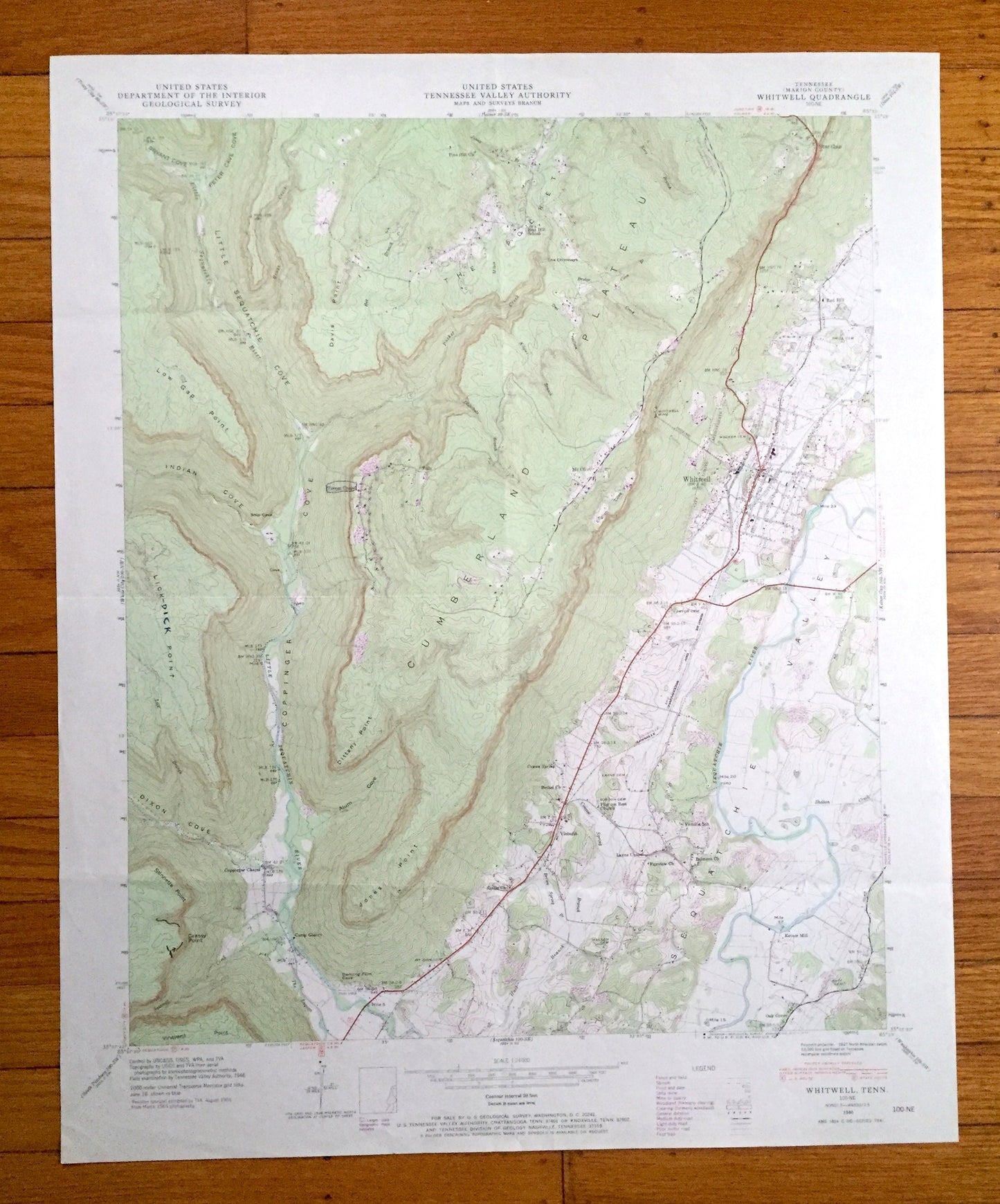 Antique Whitwell, Tennessee 1946 US Geological Survey Topographic Map – Marion County, Red Hill, Mt Olive, Victoria, Ketner Mill, TN