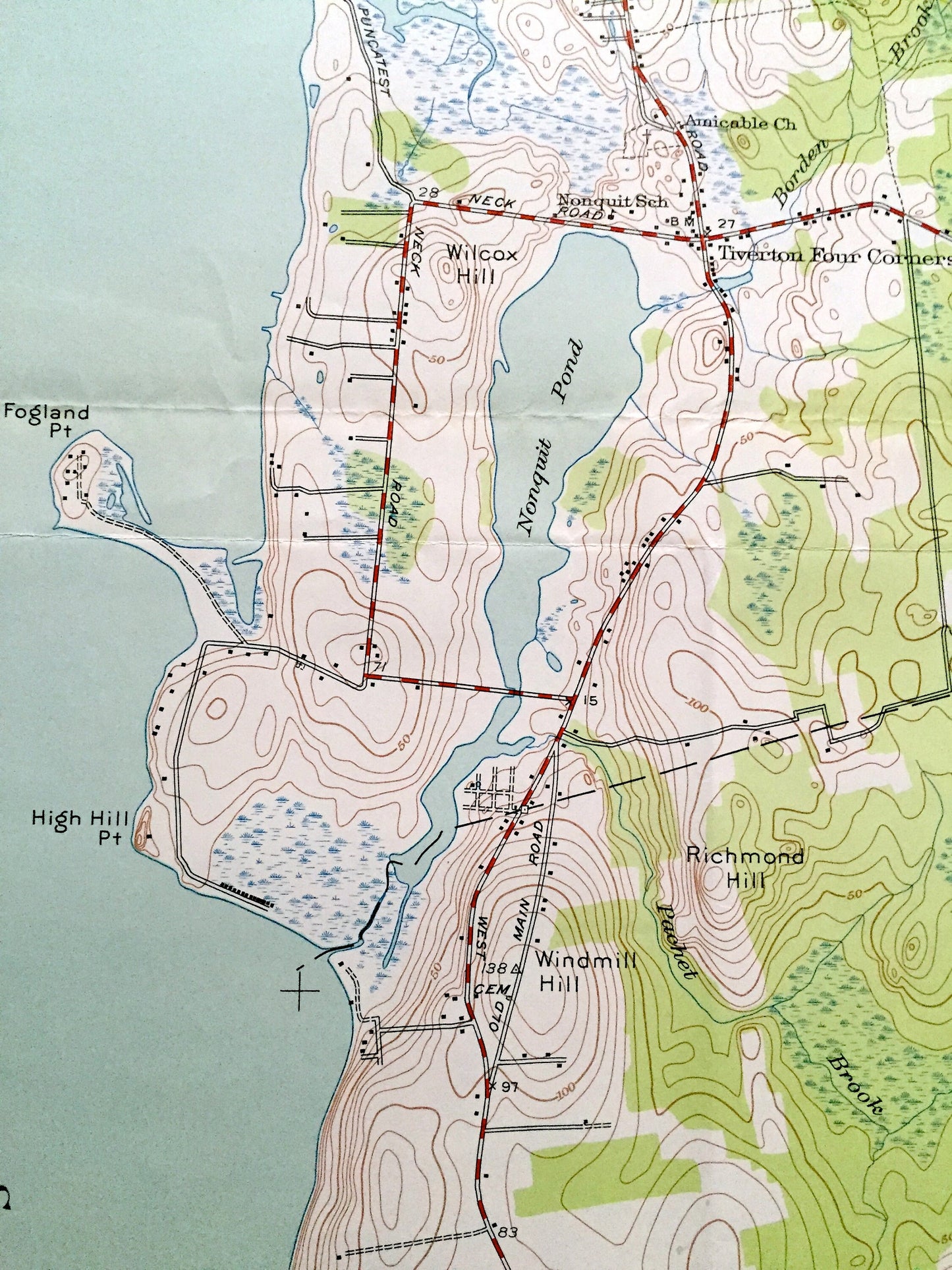 Antique Tiverton, Rhode Island 1949 US Geological Survey Topographic Map – Newport County, Westport, Adamsville, Portsmouth, Middletown, RI