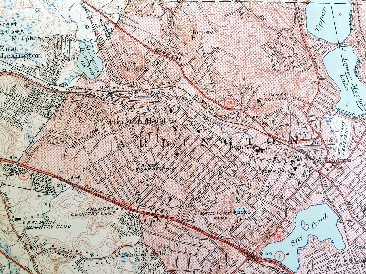 Antique Lexington, Massachusetts 1946 US Geological Survey Topographic Map – Middlesex County, Burlington, Winchester, Arlington, Waltham MA