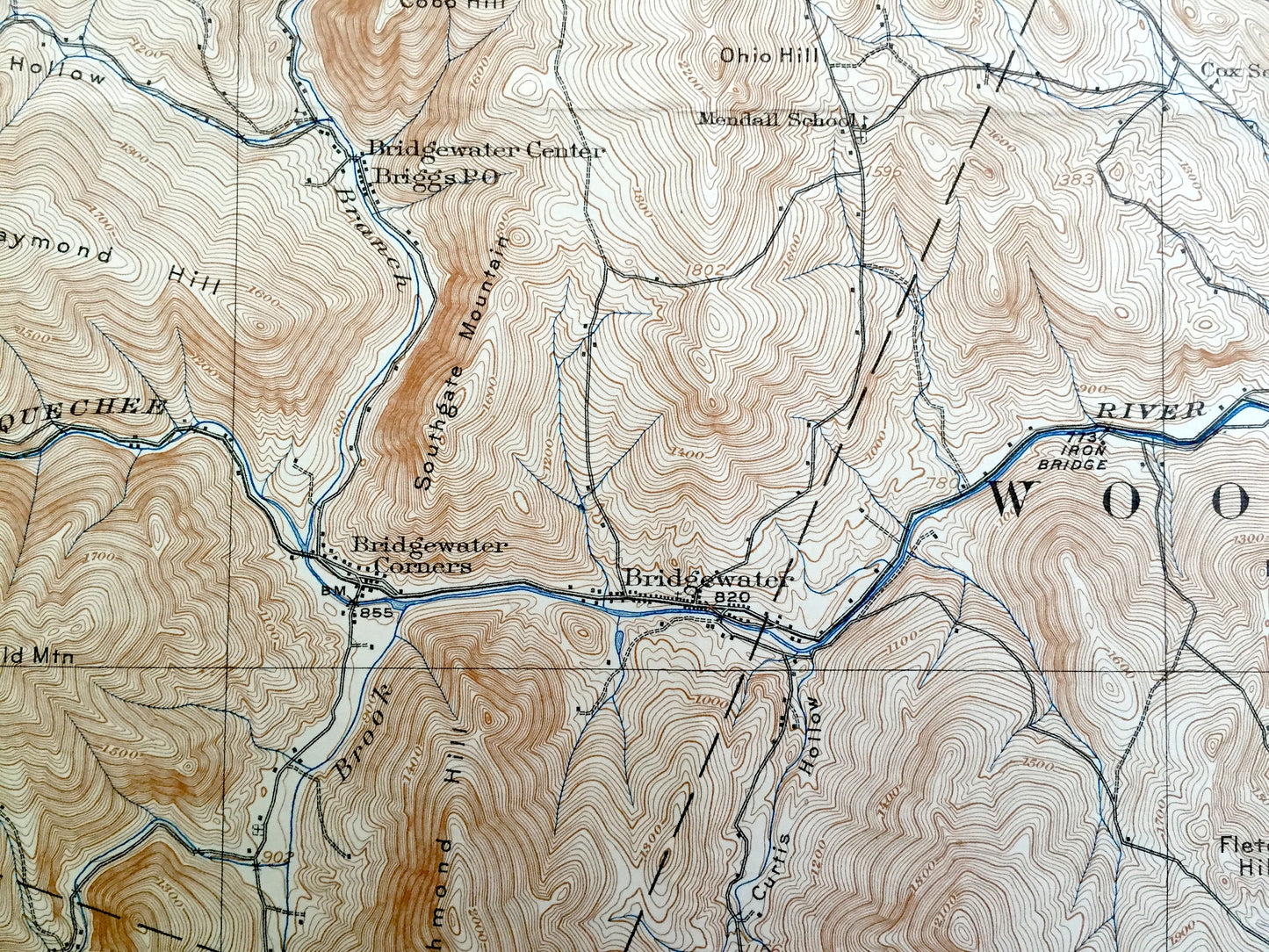 Antique Woodstock, Vermont 1913 US Geological Survey Topographic Map – Barnard, Bridgewater, Plymouth, Reading, West Windsor, Sherburne, VT