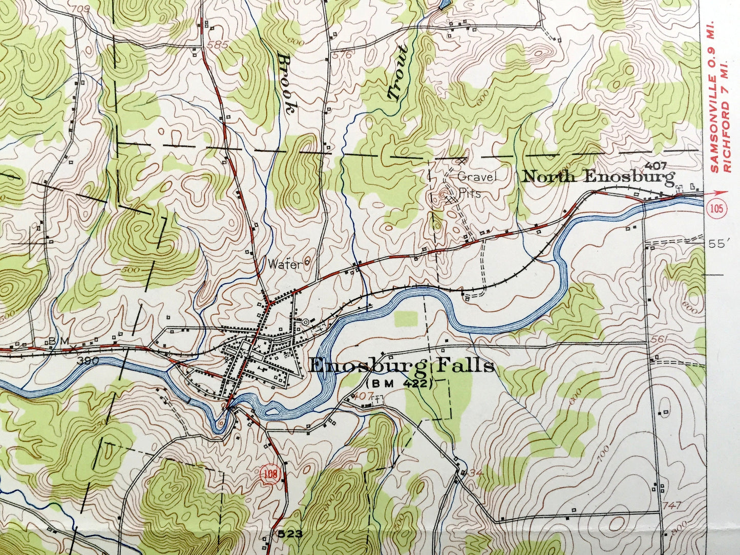 Antique Enosburg Falls, Vermont 1953 US Geological Survey Topographic Map – Sheldon, Fairfield, Berkshire, Bakersfield, Albans Lake Carmi VT
