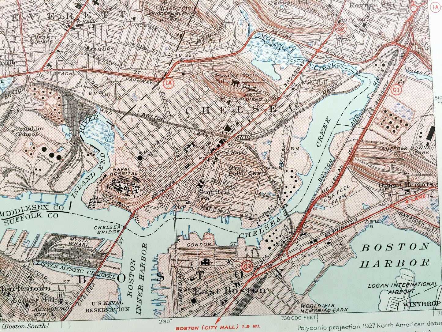 Antique Boston North, Massachusetts 1946 US Geological Survey Topographic Map – Somerville, Everett, Melrose, Saugus, Stoneham, Wakefield MA