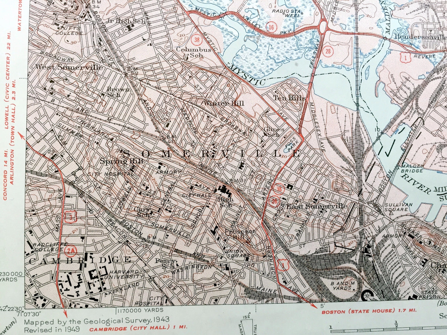 Antique Boston North, Massachusetts 1946 US Geological Survey Topographic Map – Somerville, Everett, Melrose, Saugus, Stoneham, Wakefield MA