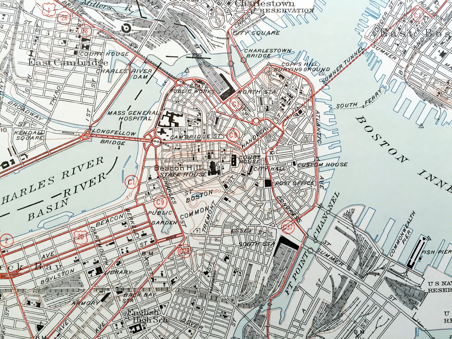 Antique Boston, Massachusetts 1946 US Geological Survey Topographic Map – Quincy, Cambridge, Somerville, Jamaica Plain, Dorchester Milton MA