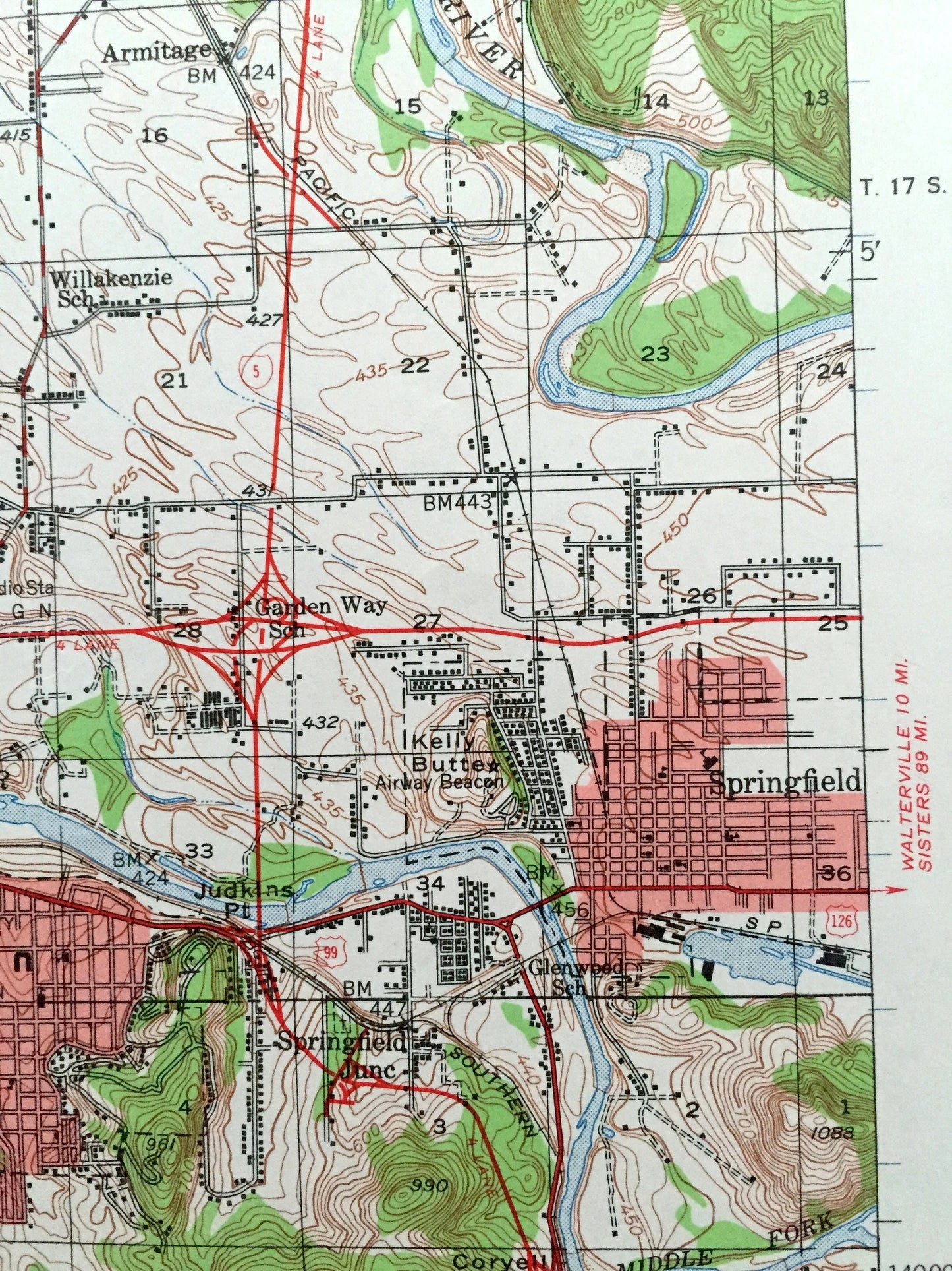 Antique Eugene, Oregon 1946 US Geological Survey Topographic Map – Linn, Lane County, Junction City, Coburg, Meadow View, Springfield, OR