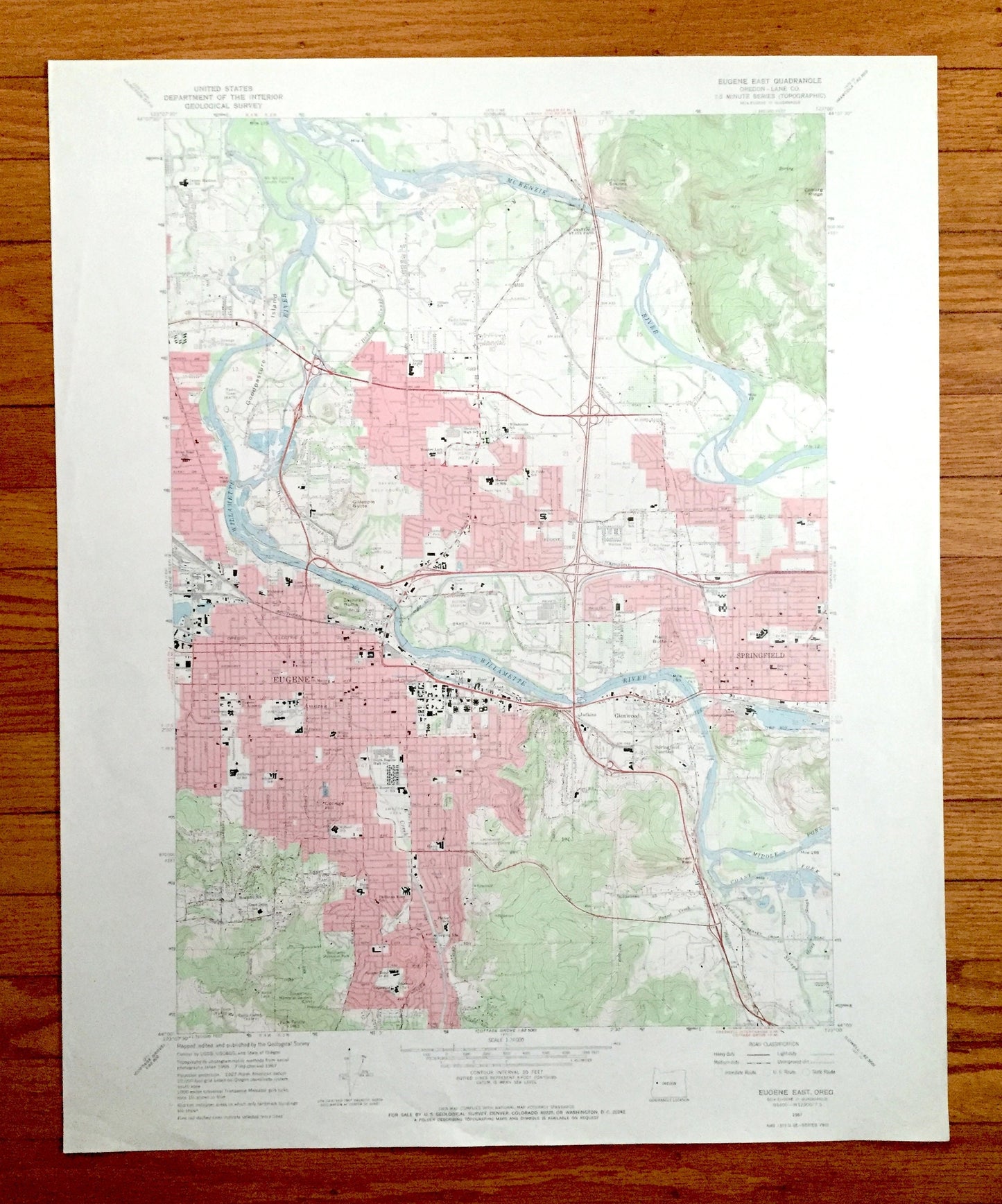 Antique Eugene East, Oregon 1967 US Geological Survey Topographic Map – Lane County, Springfield, Judkins, Glenwood, Springfield Junction OR