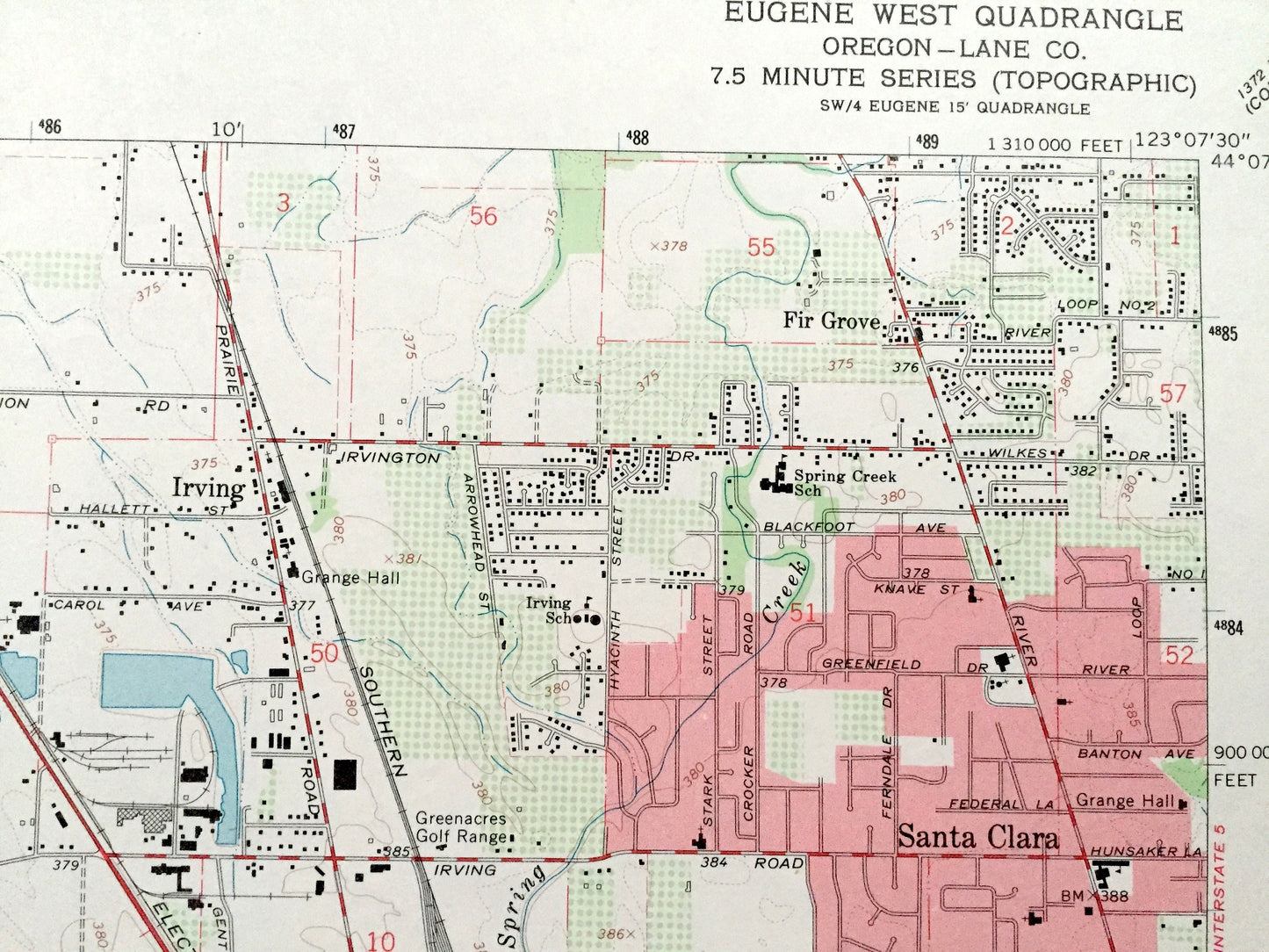 Antique Eugene West, Oregon 1967 US Geological Survey Topographic Map – Lane County, Irving, Santa Clara, Fir Grove, Bethel, Danebo, Finn OR