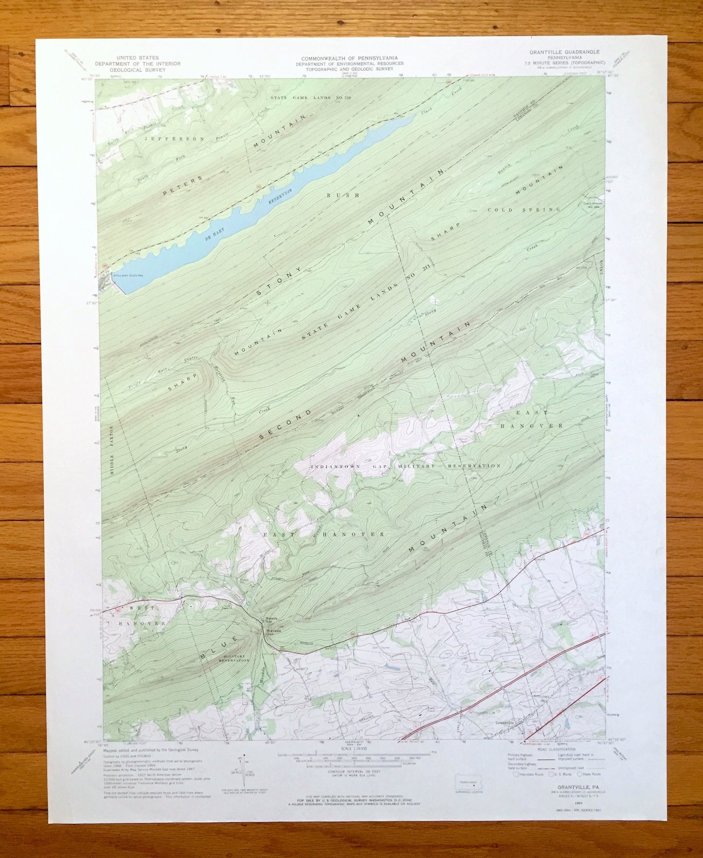 Antique Grantville, Pennsylvania 1969 US Geological Survey Topographic Map – Dauphin, Lebanon County, Jefferson, Rush, Cold Spring, PA