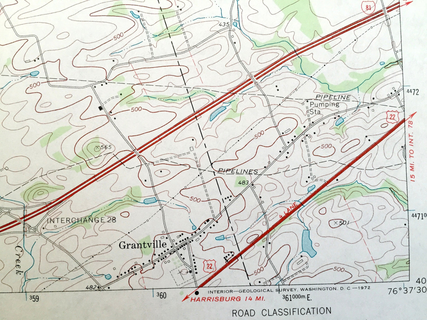 Antique Grantville, Pennsylvania 1969 US Geological Survey Topographic Map – Dauphin, Lebanon County, Jefferson, Rush, Cold Spring, PA
