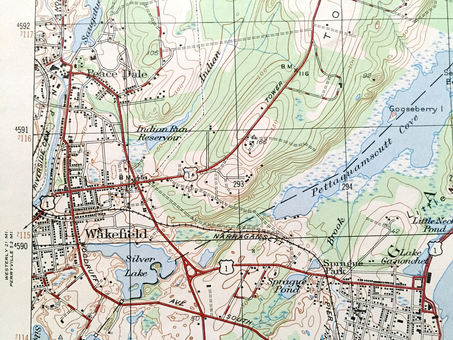 Antique Narragansett Pier, Rhode Island 1947 US Geological Survey Topographic Map – Washington County, Newport, Kingston, Jamestown, Bay, RI
