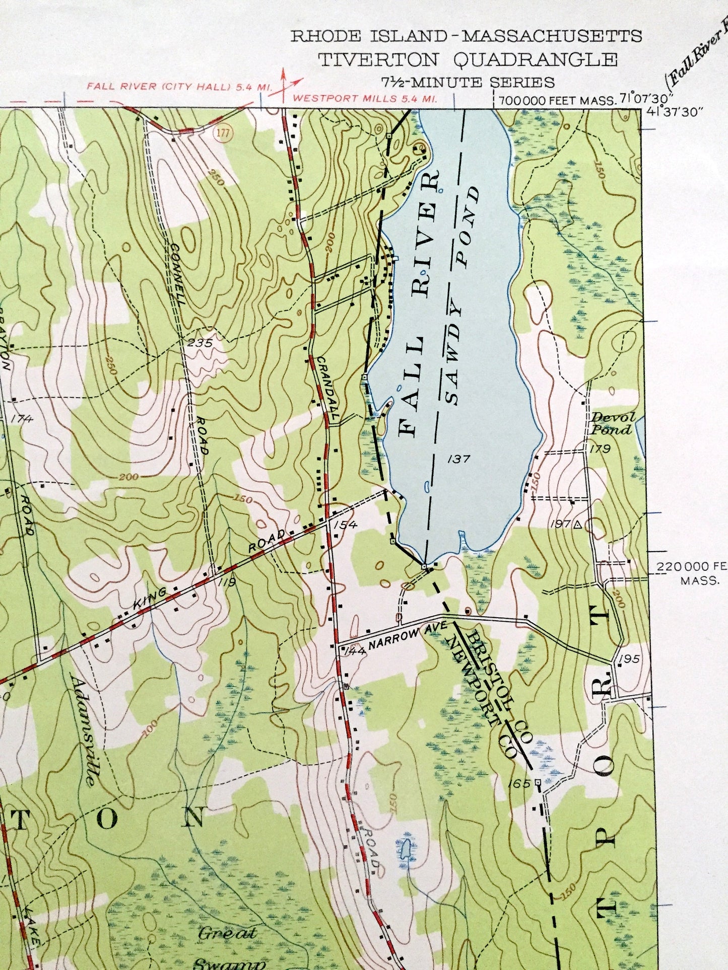Antique Tiverton, Rhode Island 1949 US Geological Survey Topographic Map – Newport County, Westport, Adamsville, Portsmouth, Middletown, RI