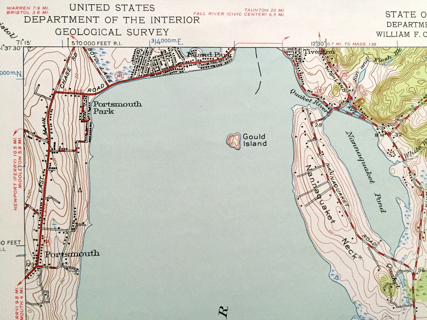 Antique Tiverton, Rhode Island 1949 US Geological Survey Topographic Map – Newport County, Westport, Adamsville, Portsmouth, Middletown, RI