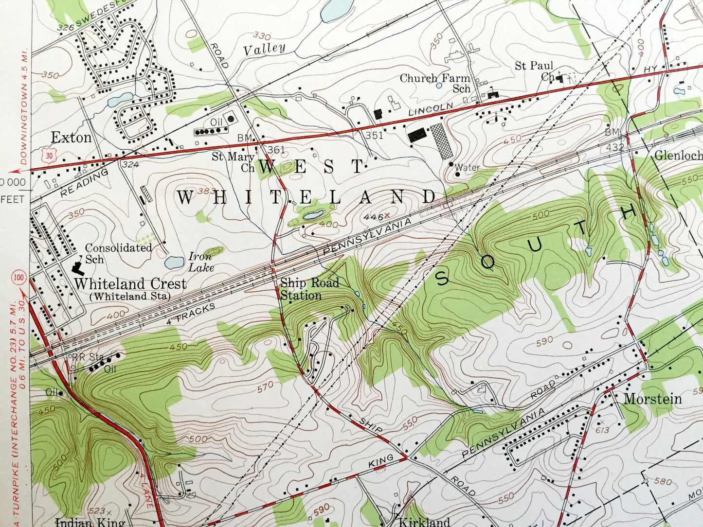 Antique Malvern, Pennsylvania 1955 US Geological Survey Topographic Map – Chester County, Schuylkill, Charlestown, Tredyffrin, Whiteland, PA