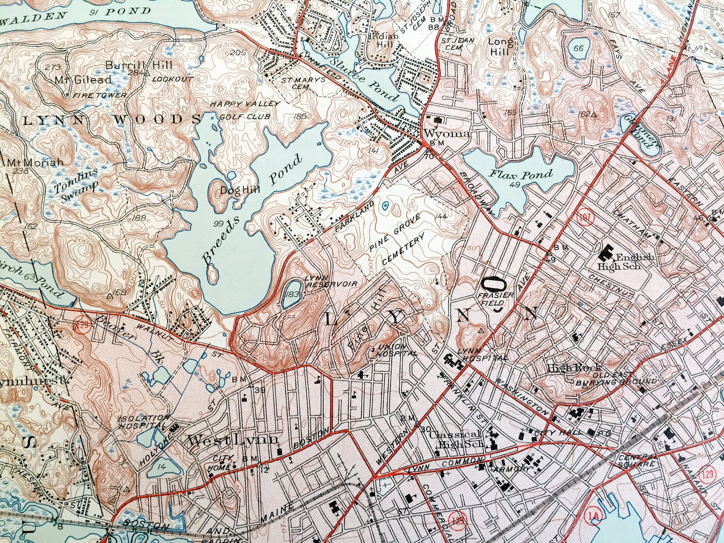 Antique Lynn, Massachusetts 1946 US Geological Survey Topographic Map – Suffolk, Essex County, Peabody, Salem, Marblehead, Swampscott, MA