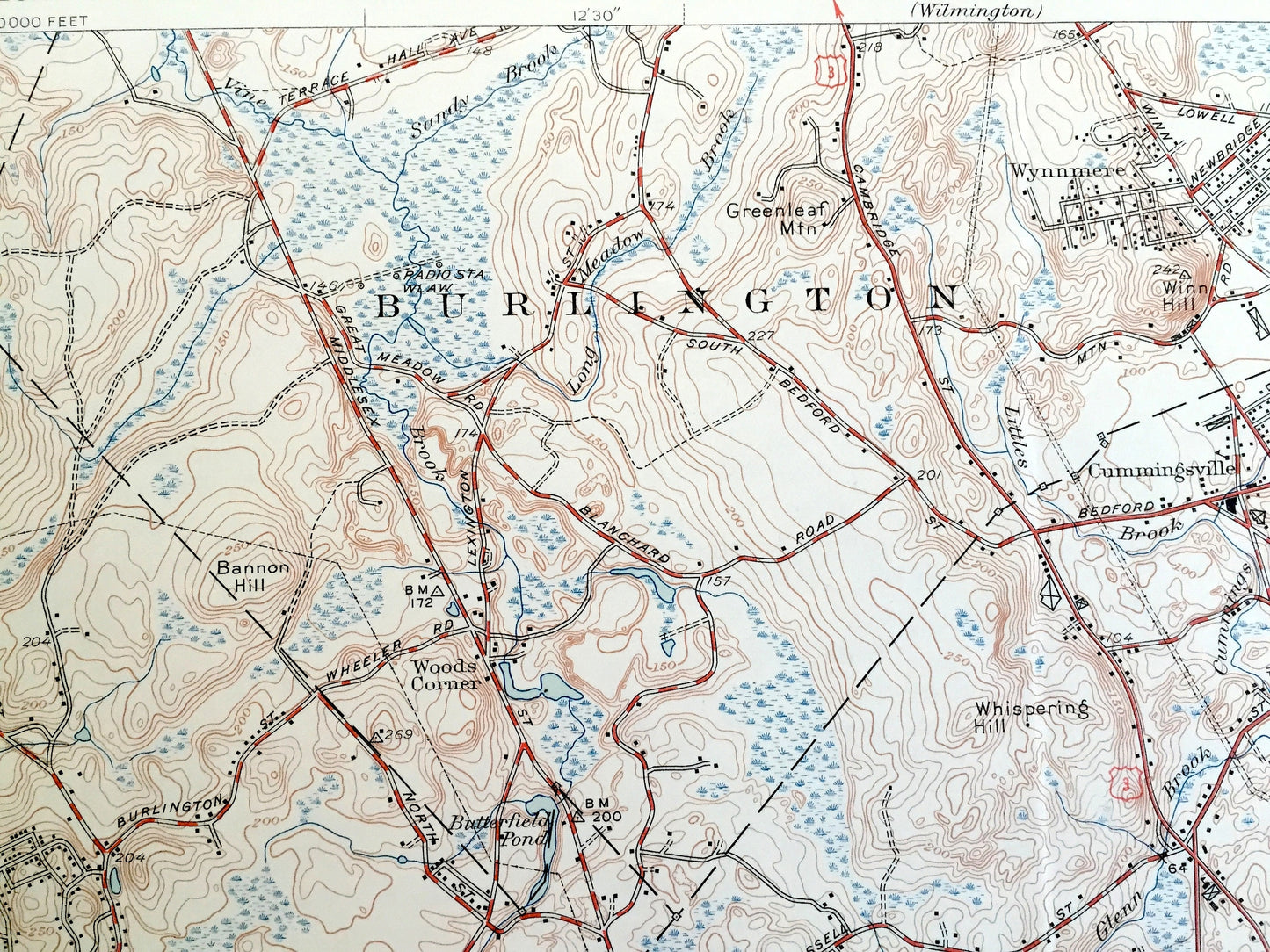 Antique Lexington, Massachusetts 1946 US Geological Survey Topographic Map – Middlesex County, Burlington, Winchester, Arlington, Waltham MA