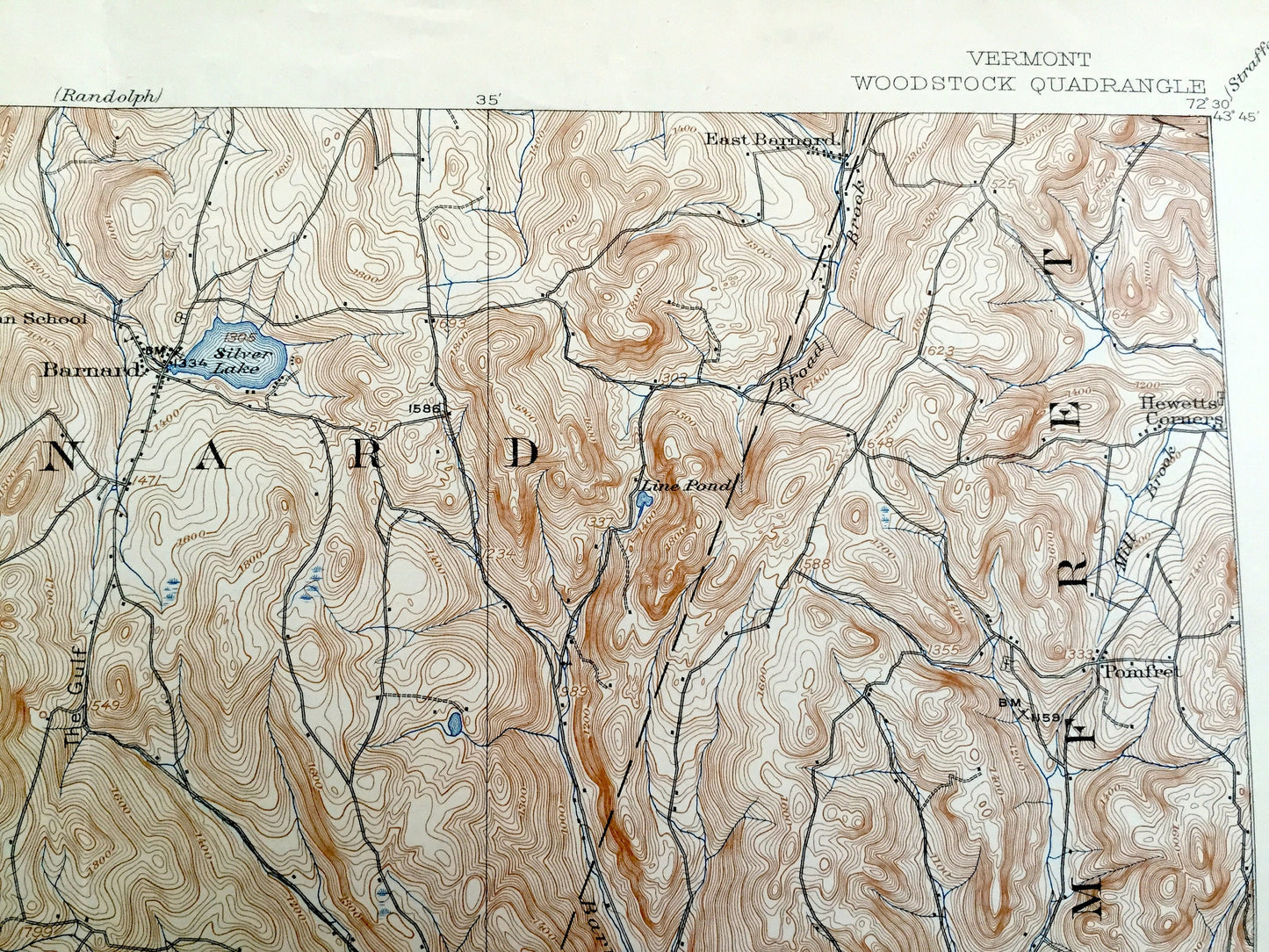 Antique Woodstock, Vermont 1913 US Geological Survey Topographic Map – Barnard, Bridgewater, Plymouth, Reading, West Windsor, Sherburne, VT