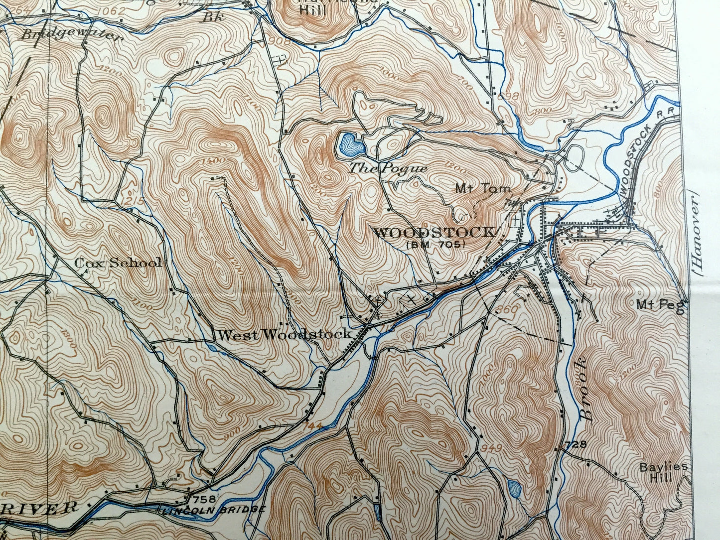 Antique Woodstock, Vermont 1913 US Geological Survey Topographic Map – Barnard, Bridgewater, Plymouth, Reading, West Windsor, Sherburne, VT