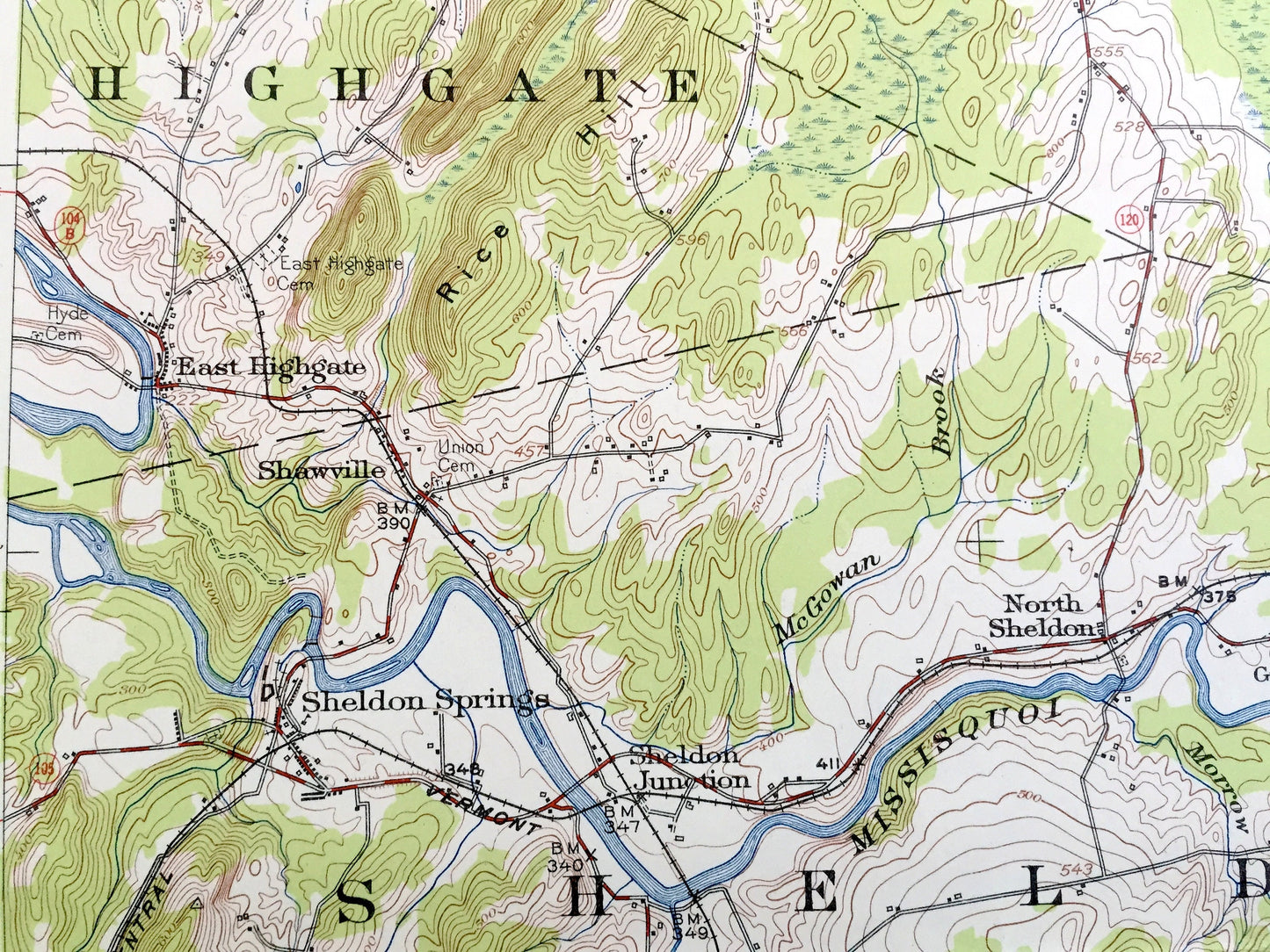 Antique Enosburg Falls, Vermont 1953 US Geological Survey Topographic Map – Sheldon, Fairfield, Berkshire, Bakersfield, Albans Lake Carmi VT