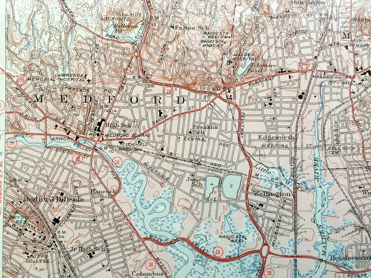Antique Boston North, Massachusetts 1946 US Geological Survey Topographic Map – Somerville, Everett, Melrose, Saugus, Stoneham, Wakefield MA