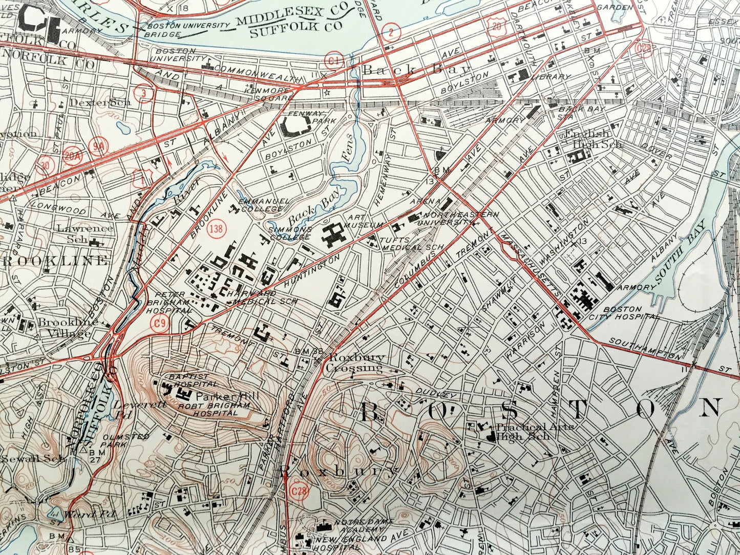 Antique Boston, Massachusetts 1946 US Geological Survey Topographic Map – Quincy, Cambridge, Somerville, Jamaica Plain, Dorchester Milton MA