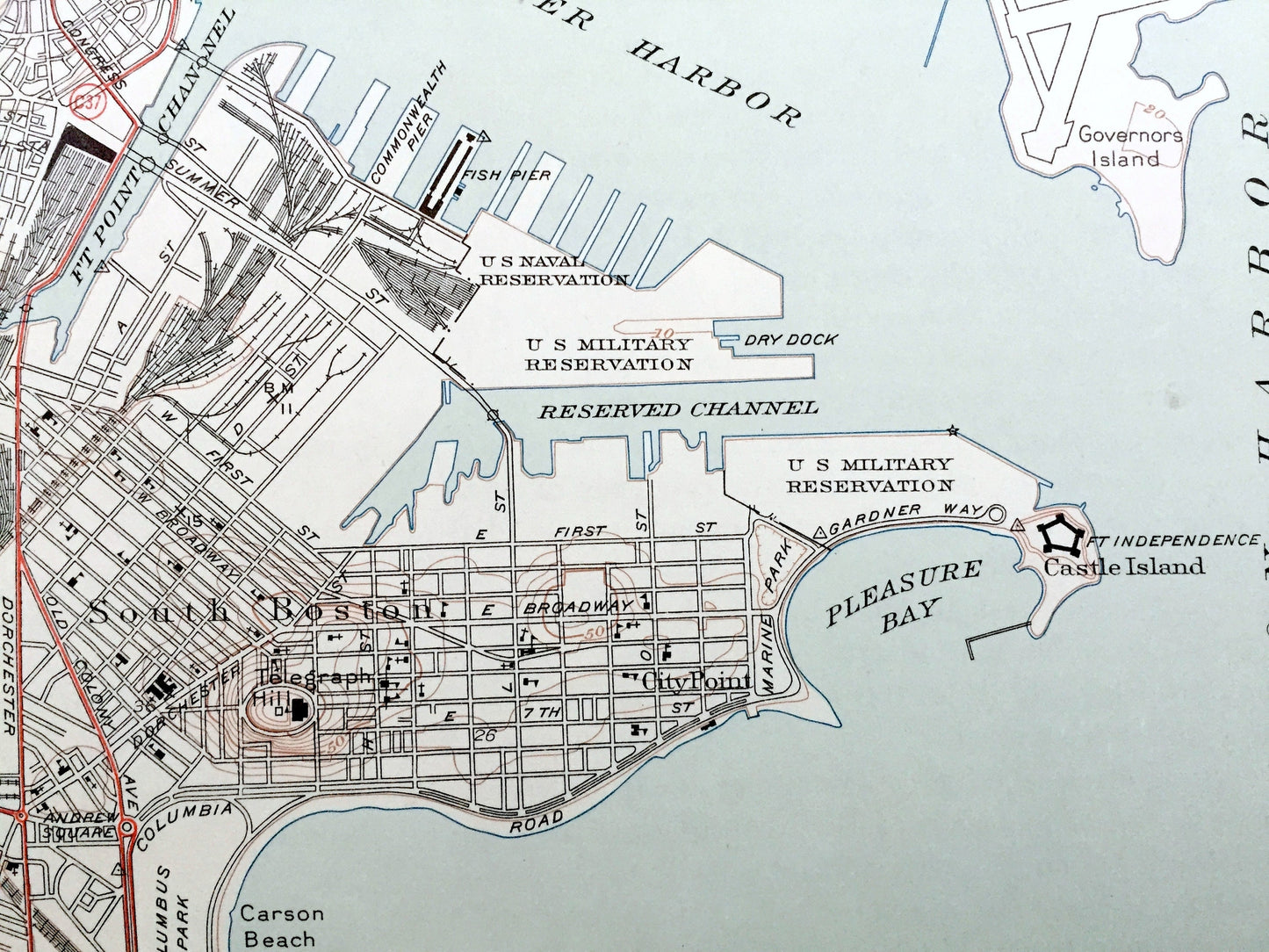 Antique Boston, Massachusetts 1946 US Geological Survey Topographic Map – Quincy, Cambridge, Somerville, Jamaica Plain, Dorchester Milton MA