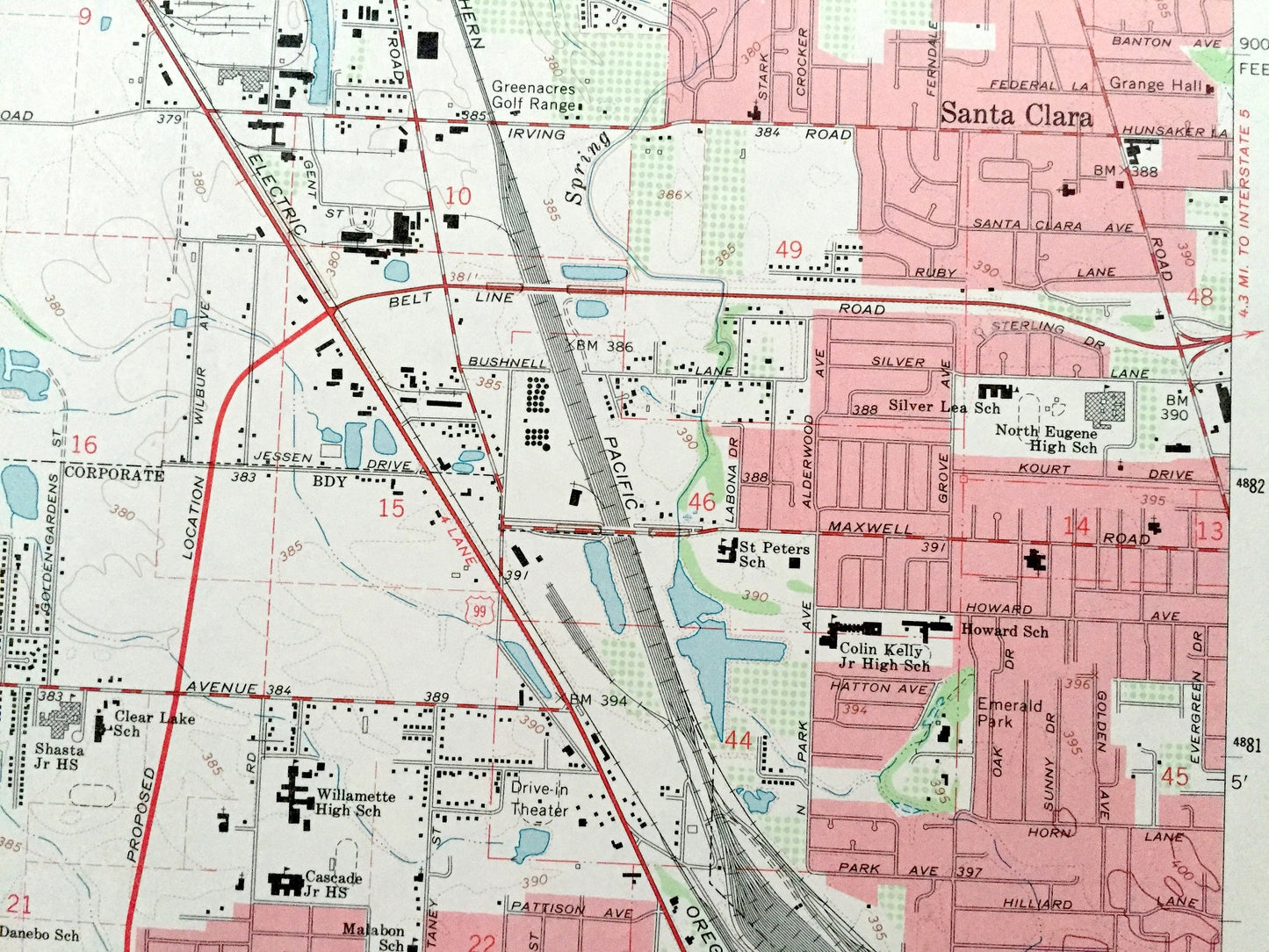 Antique Eugene West, Oregon 1967 US Geological Survey Topographic Map – Lane County, Irving, Santa Clara, Fir Grove, Bethel, Danebo, Finn OR
