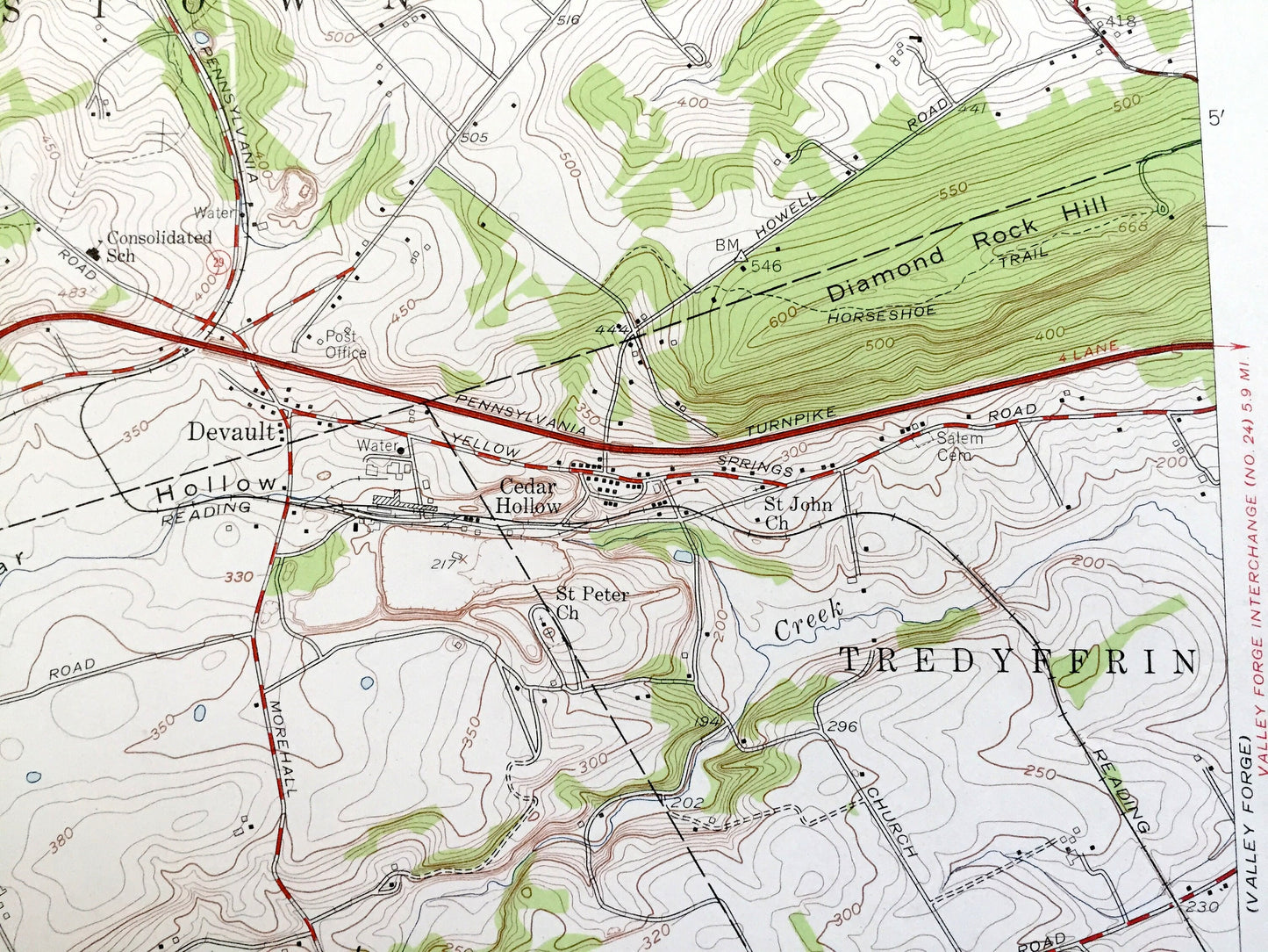 Antique Malvern, Pennsylvania 1955 US Geological Survey Topographic Map – Chester County, Schuylkill, Charlestown, Tredyffrin, Whiteland, PA