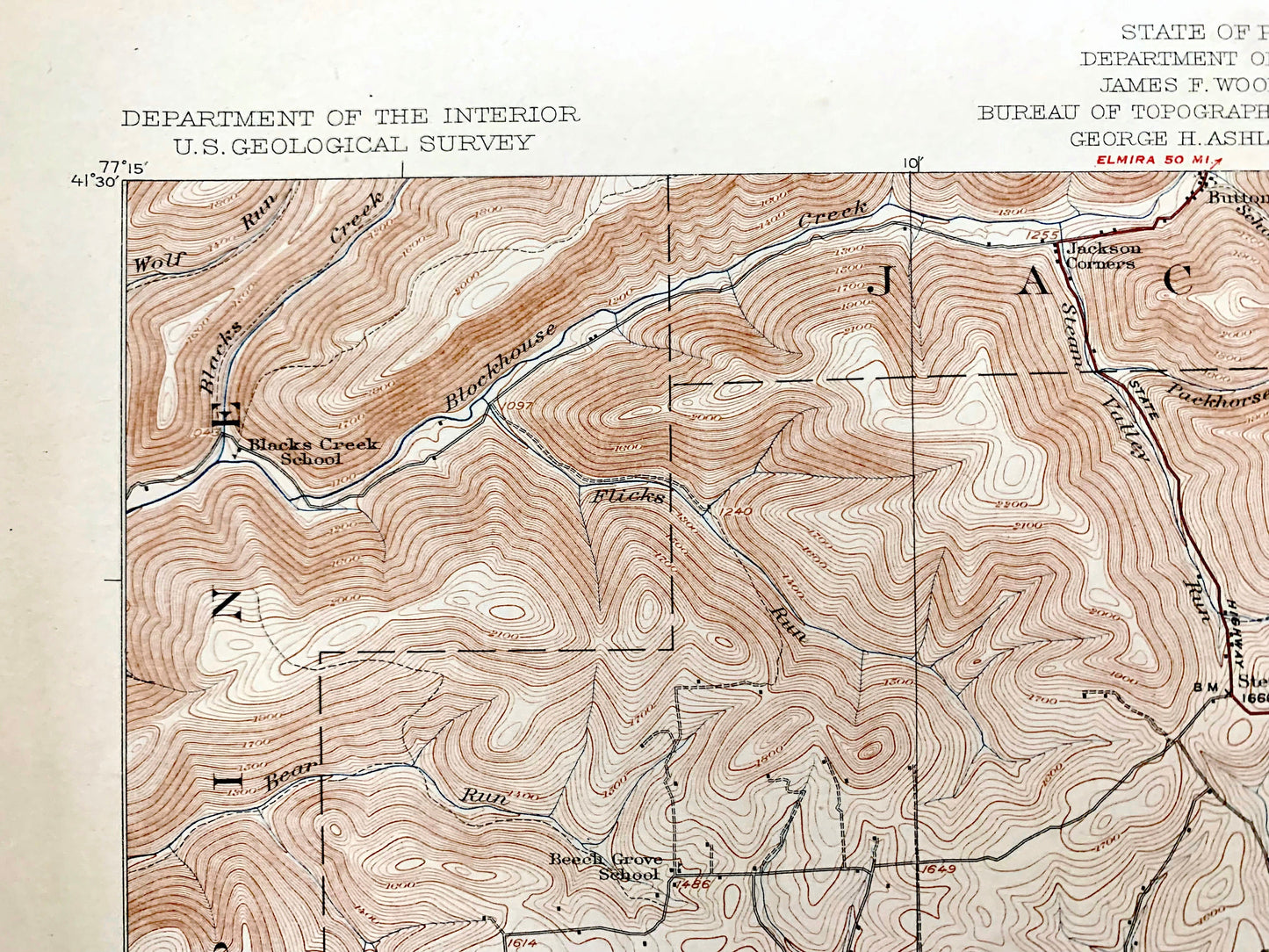 Antique Trout Run, Pennsylvania 1923 US Geological Survey Topographic Map – Lycoming County, Williamsport, Lewis, Mifflin, Loyalsock, PA