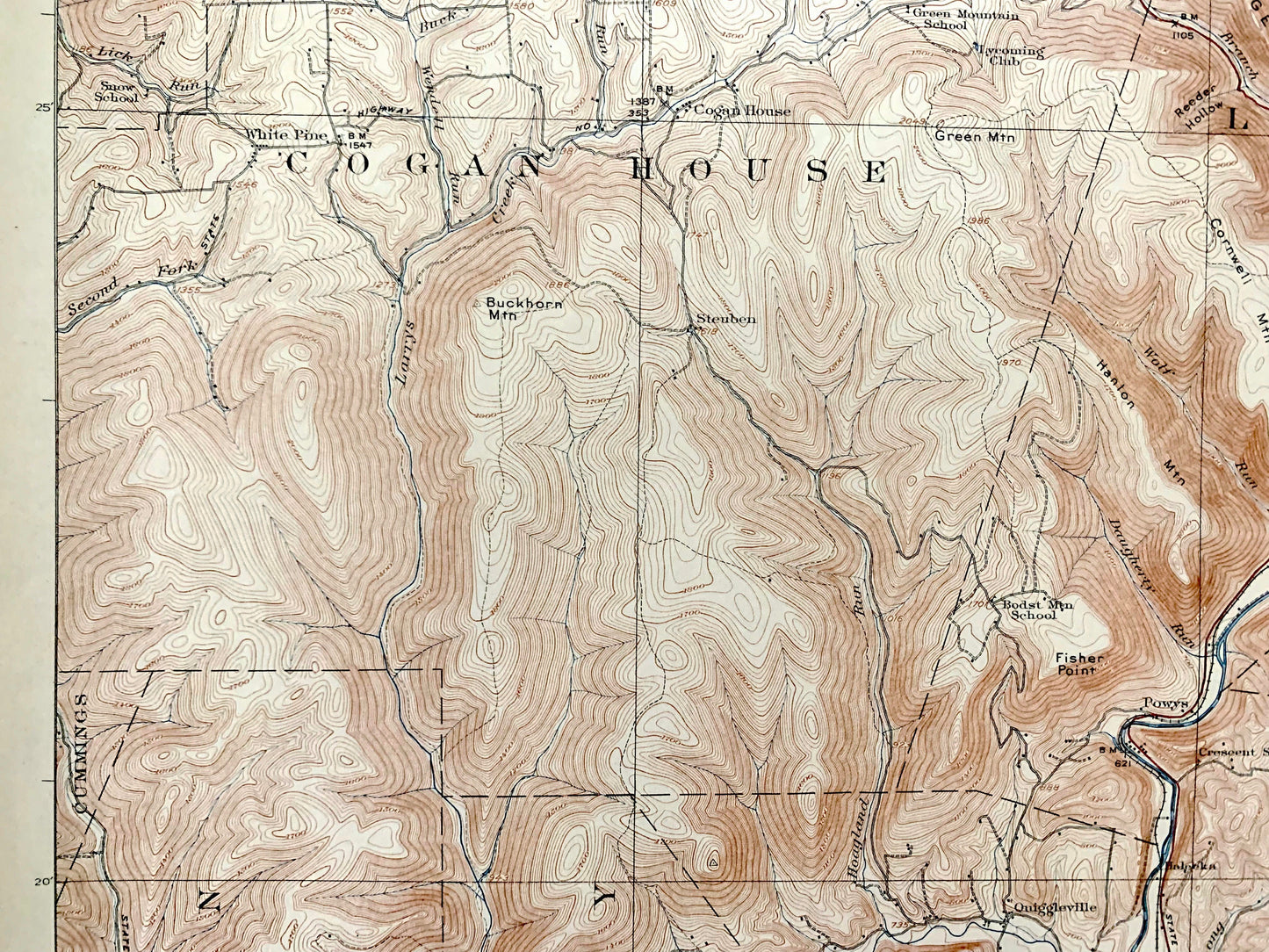 Antique Trout Run, Pennsylvania 1923 US Geological Survey Topographic Map – Lycoming County, Williamsport, Lewis, Mifflin, Loyalsock, PA