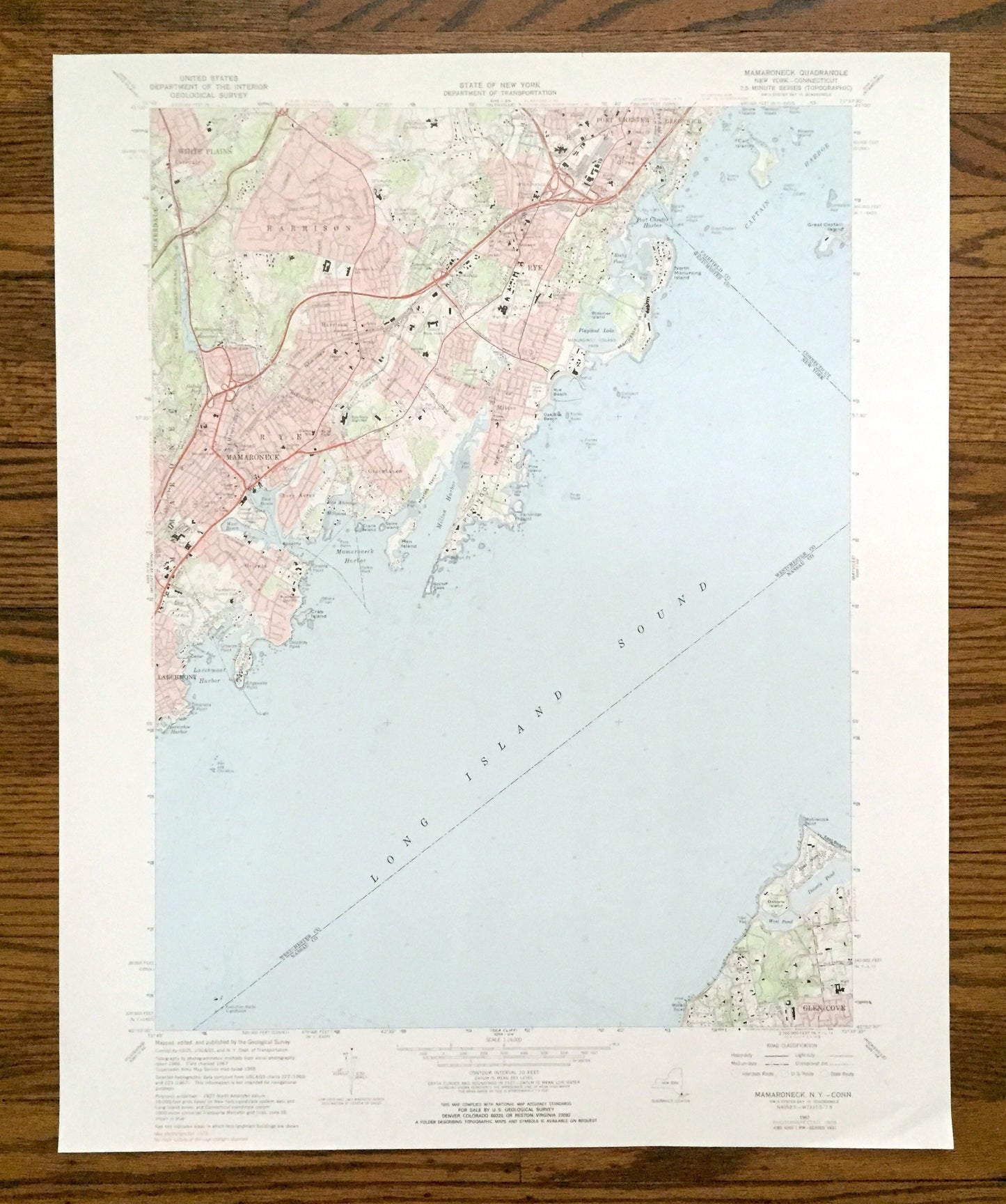 Antique Mamaroneck, New York 1967 US Geological Survey Topographic Map – Westchester, Nassau County, White Plains, Rye, Connecticut NY