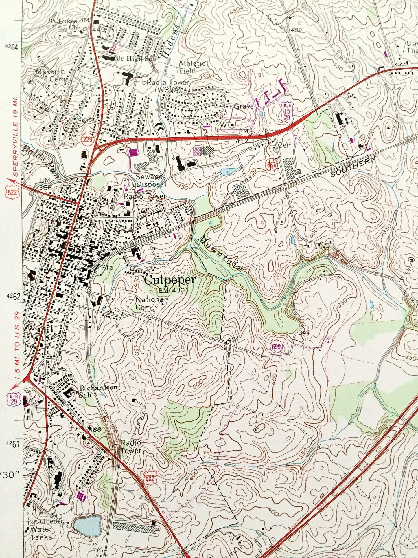 Antique Culpeper East, Virginia 1973 US Geological Survey Topographic Map – Orange County, Stevensburg, Brandy Station, Mount Pony, VA
