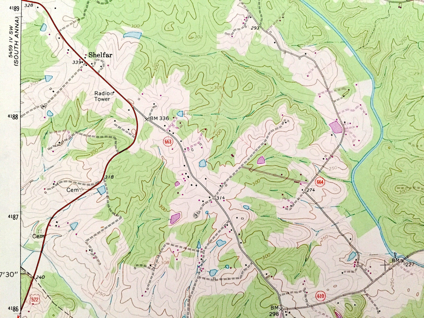 Antique Dabneys, Virginia 1968 US Geological Survey Topographic Map – Louisa, Hanover, Goochland County, Jackson, South Anna River, VA