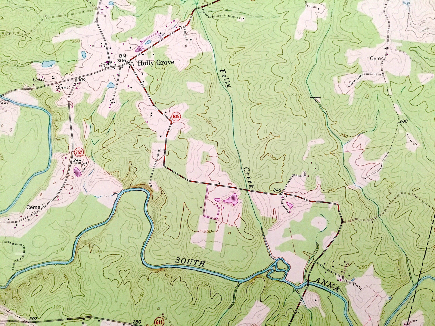 Antique Dabneys, Virginia 1968 US Geological Survey Topographic Map – Louisa, Hanover, Goochland County, Jackson, South Anna River, VA