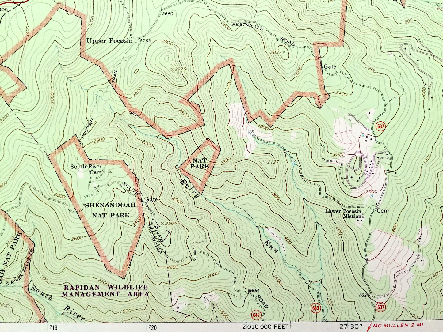 Antique Fletcher, Virginia 1965 US Geological Survey Topographic Map – Page, Greene, Madison County Shenandoah National Park Blue Ridge, VA