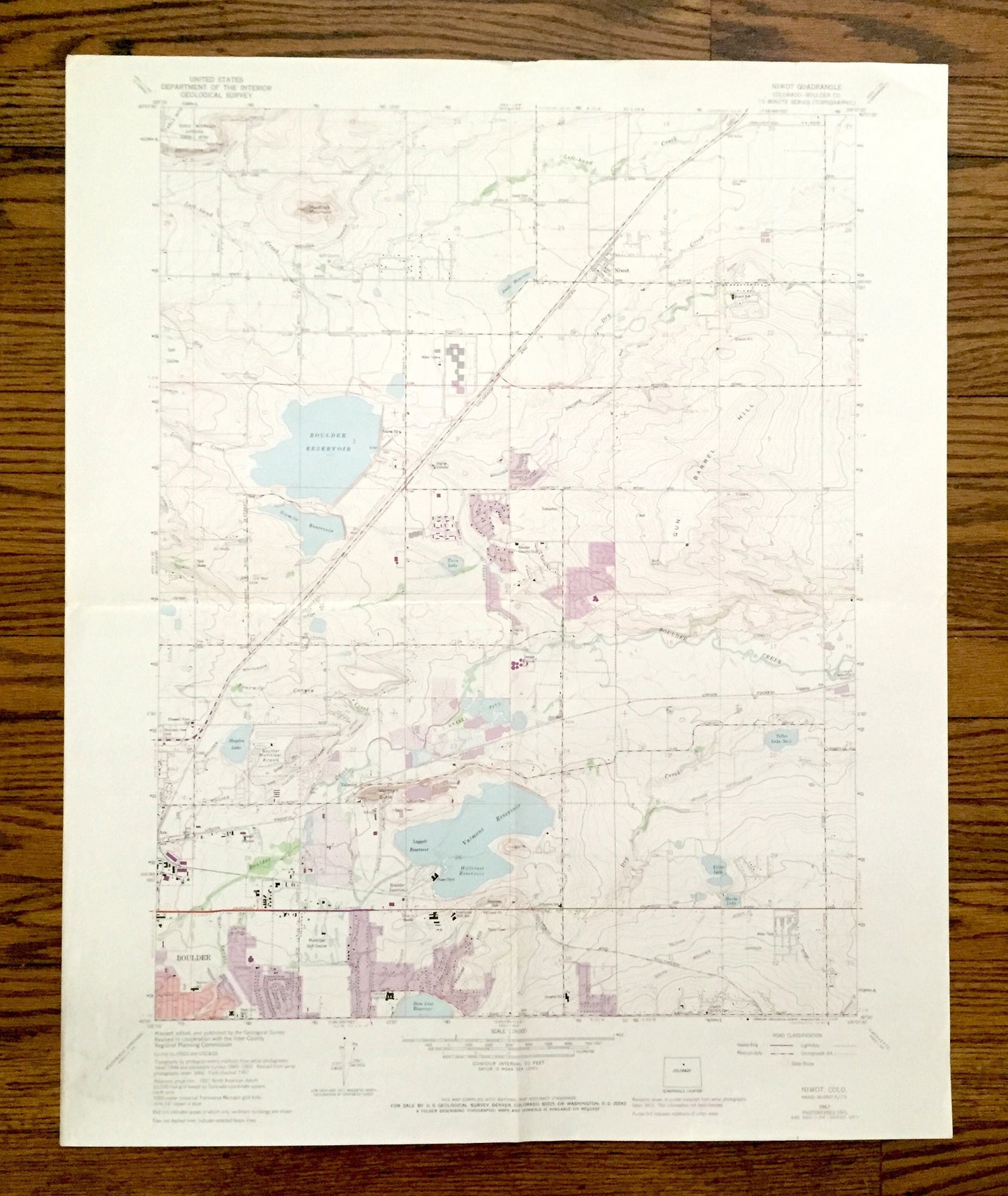 Antique Niwot, Colorado 1967 US Geological Survey Topographic Map – Boulder County, Valmont, Gun Barrel Hill, Teller, Hayden Lake, CO